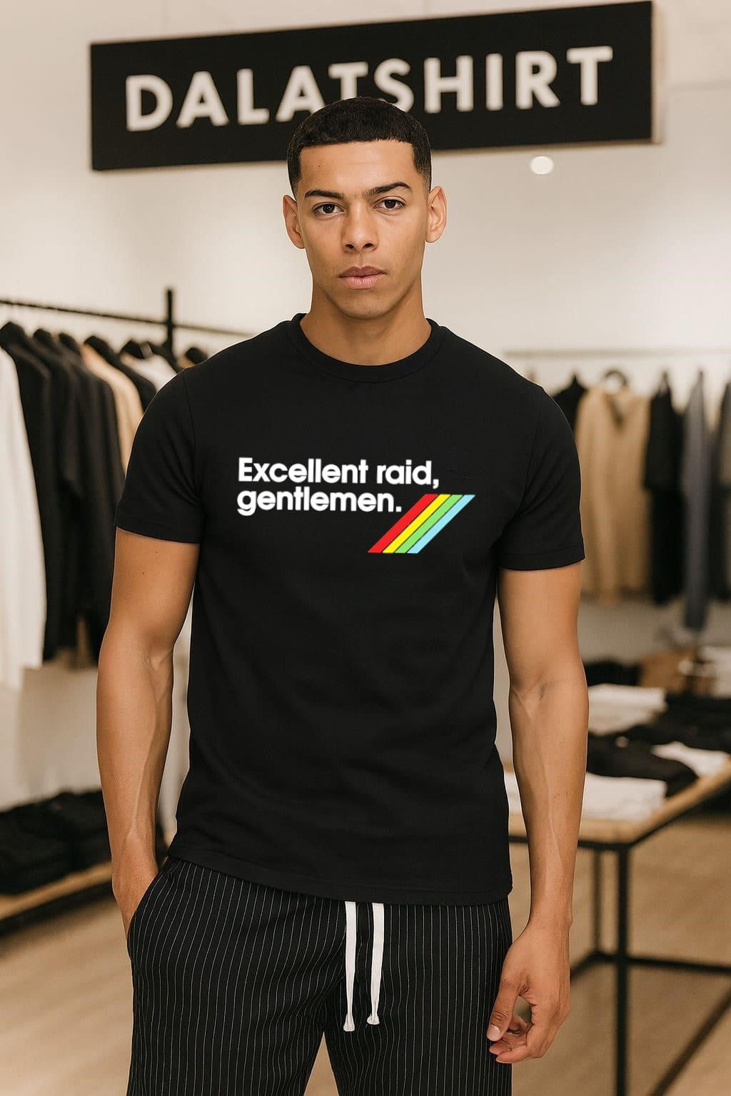 Excellent Raid Gentlemen Text with Retro Rainbow - Adult & Kids T-Shirts, Sweatshirts & Hoodies apparel design preview 1