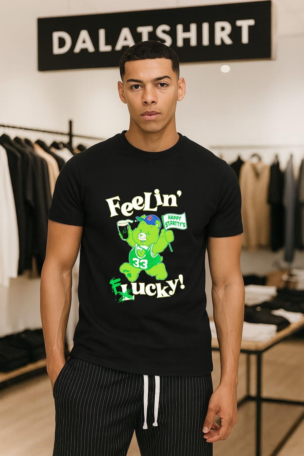 Feelin' Happy St. Patty's Lucky Care Bear Clover - Adult & Kids T-Shirts, Sweatshirts & Hoodies apparel design preview 1