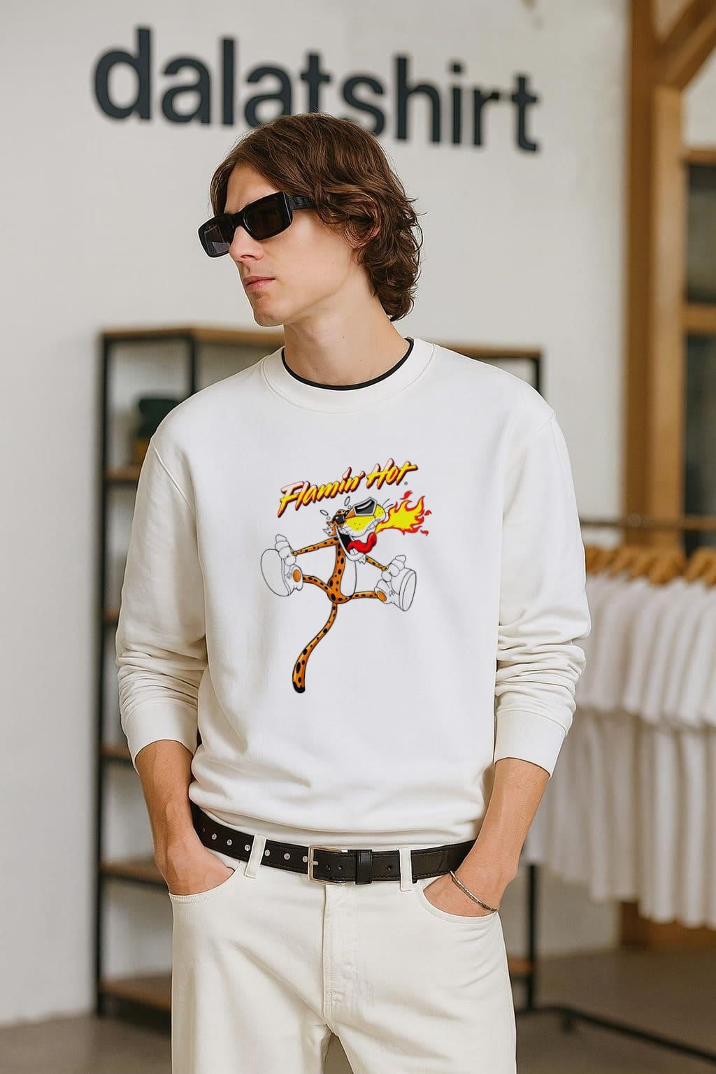 Flamin' Hot Chester Cheetah Fire Breathing Sunglasses - Adult & Kids T-Shirts, Sweatshirts & Hoodies apparel design preview 2