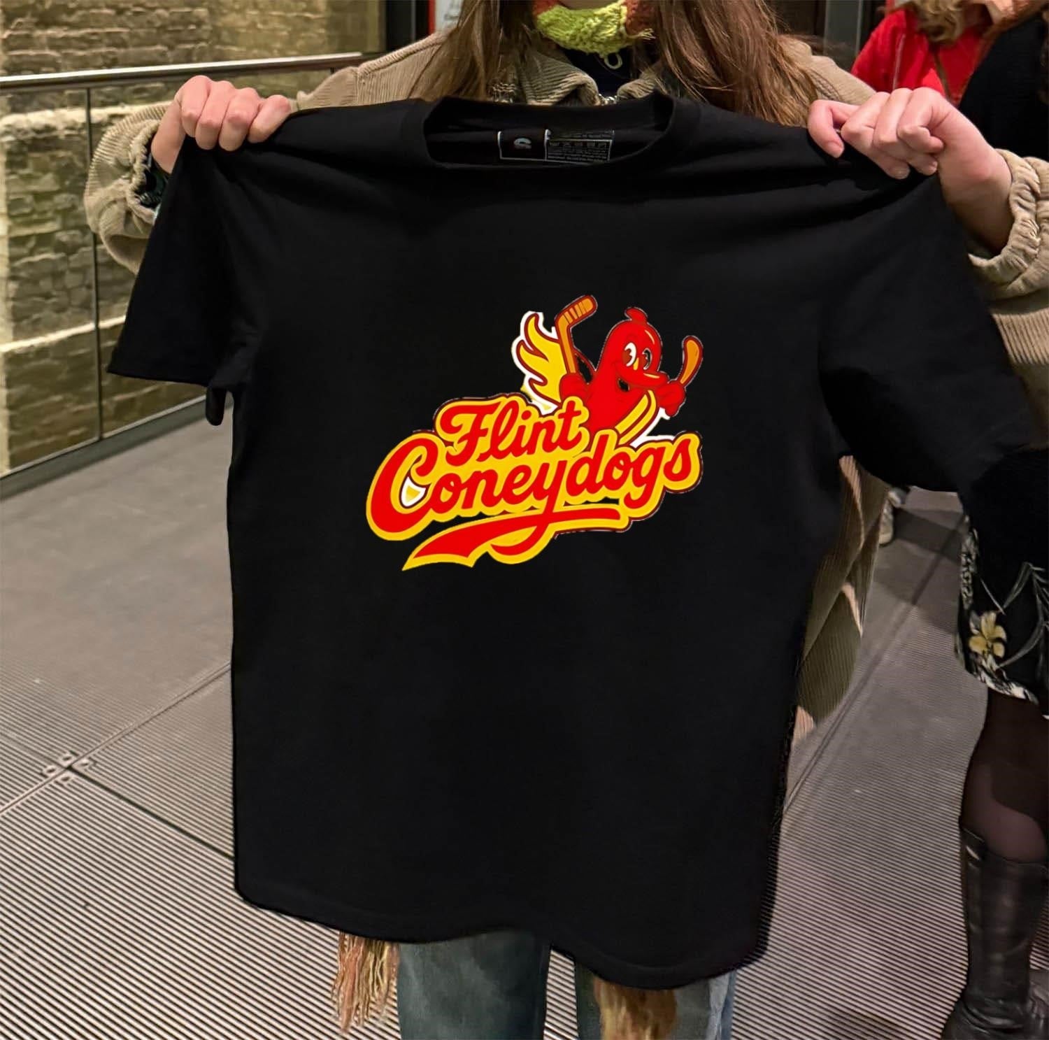 Flint Coneydogs Hot Dog Character Hockey Sticks - Adult & Kids T-Shirts, Sweatshirts & Hoodies apparel design preview 2