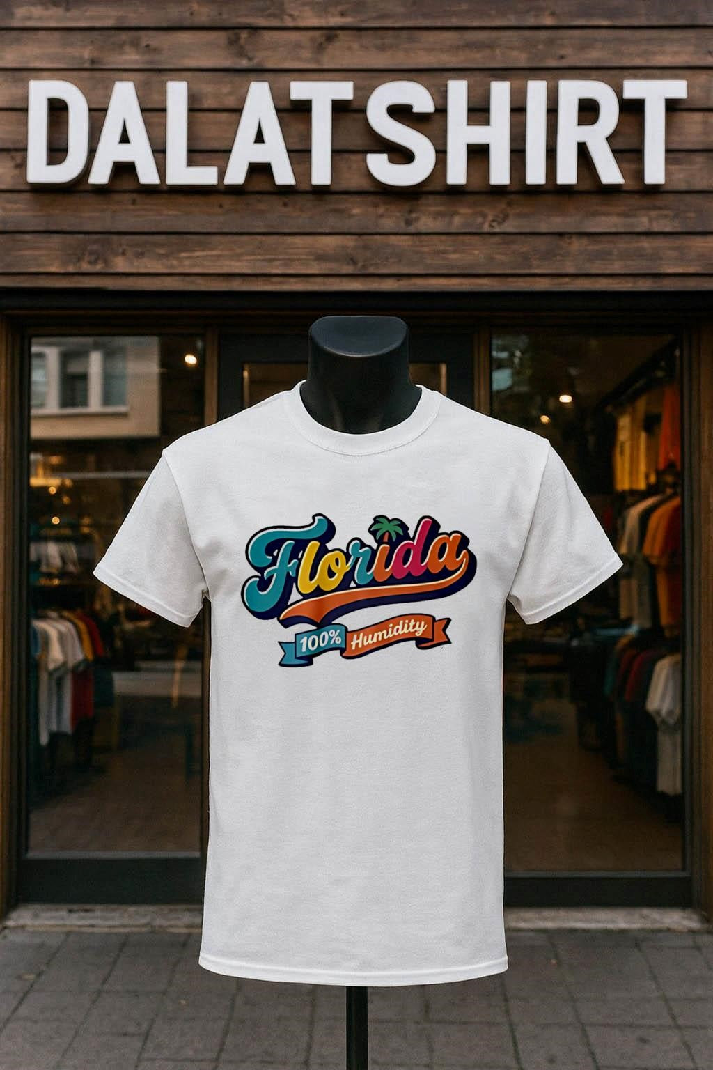 Florida 100% Humidity Colorful Retro Script Palm - Adult & Kids T-Shirts, Sweatshirts & Hoodies apparel design preview 1