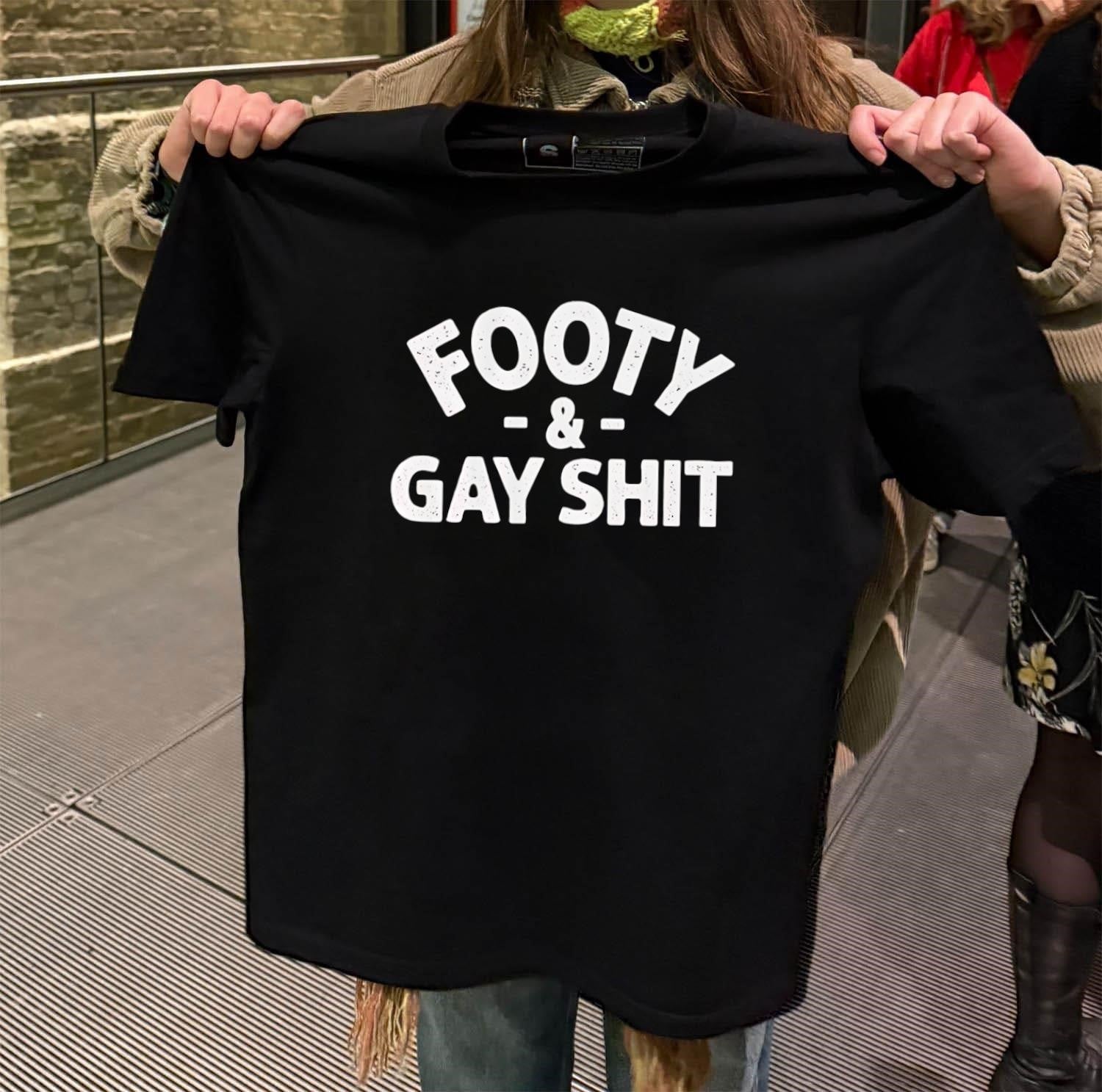 Footy and Gay Shit Distressed Lettering Sports Pride - Adult & Kids T-Shirts, Sweatshirts & Hoodies apparel design preview 2