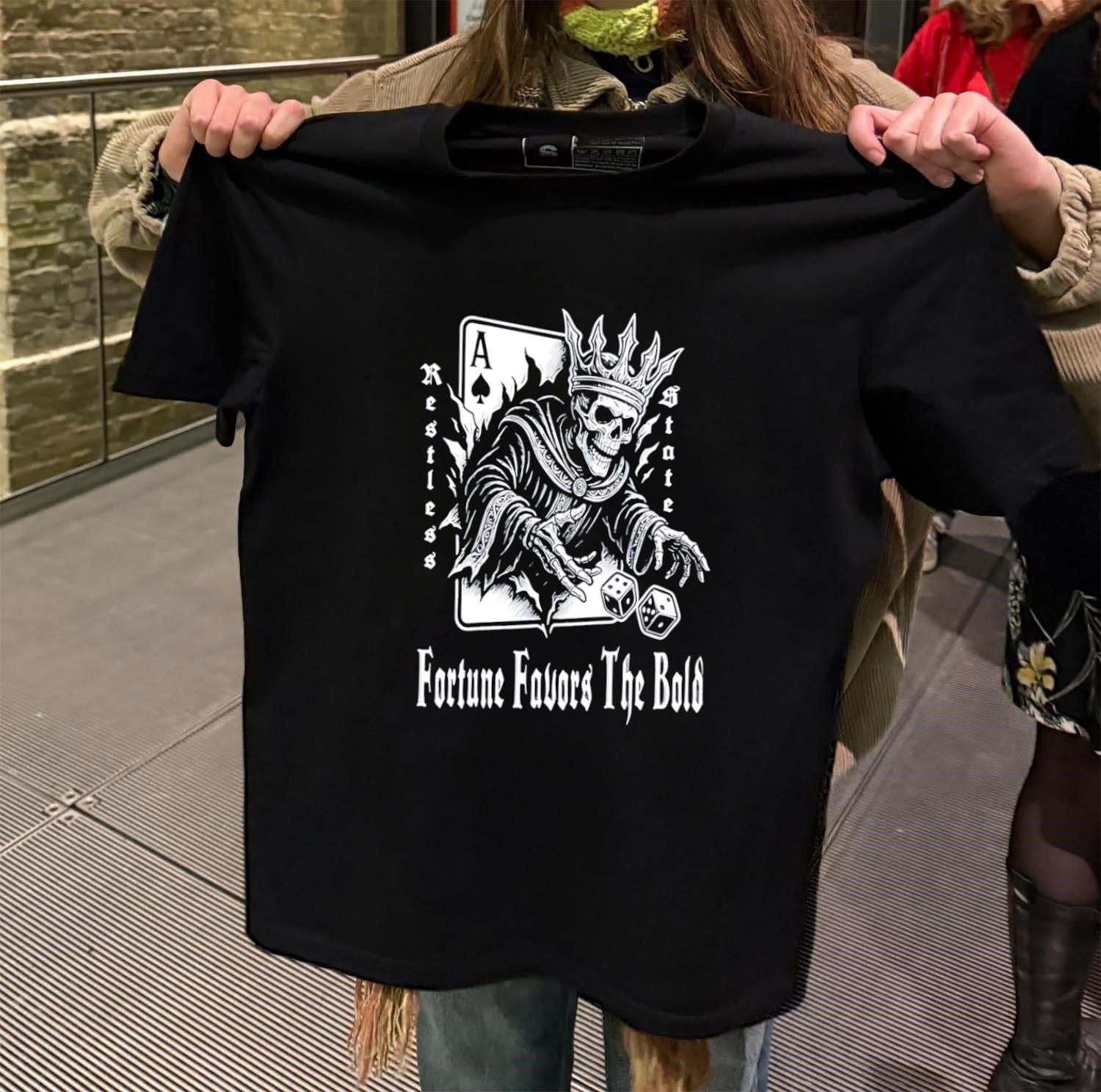 Fortune Favors The Bold Ace Of Spades King Skeleton - Adult & Kids T-Shirts, Sweatshirts & Hoodies apparel design preview 2