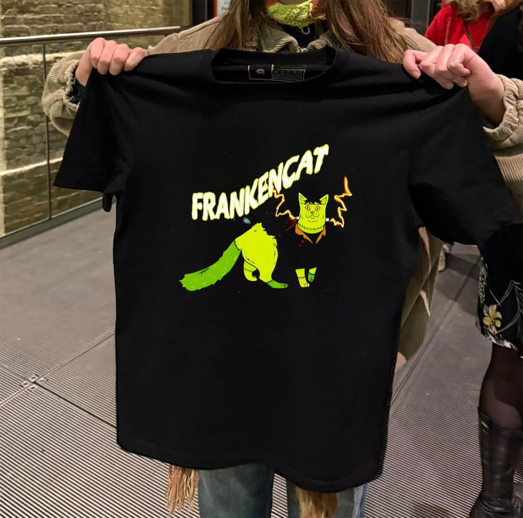 Frankencat Green Monster Halloween Cat Lightning Bolt - Adult & Kids T-Shirts, Sweatshirts & Hoodies apparel design preview 2