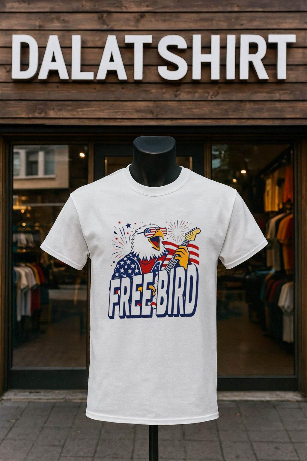 Free Bird Eagle Patriot American Flag Electric Guitar - Adult & Kids T-Shirts, Sweatshirts & Hoodies apparel design preview 1