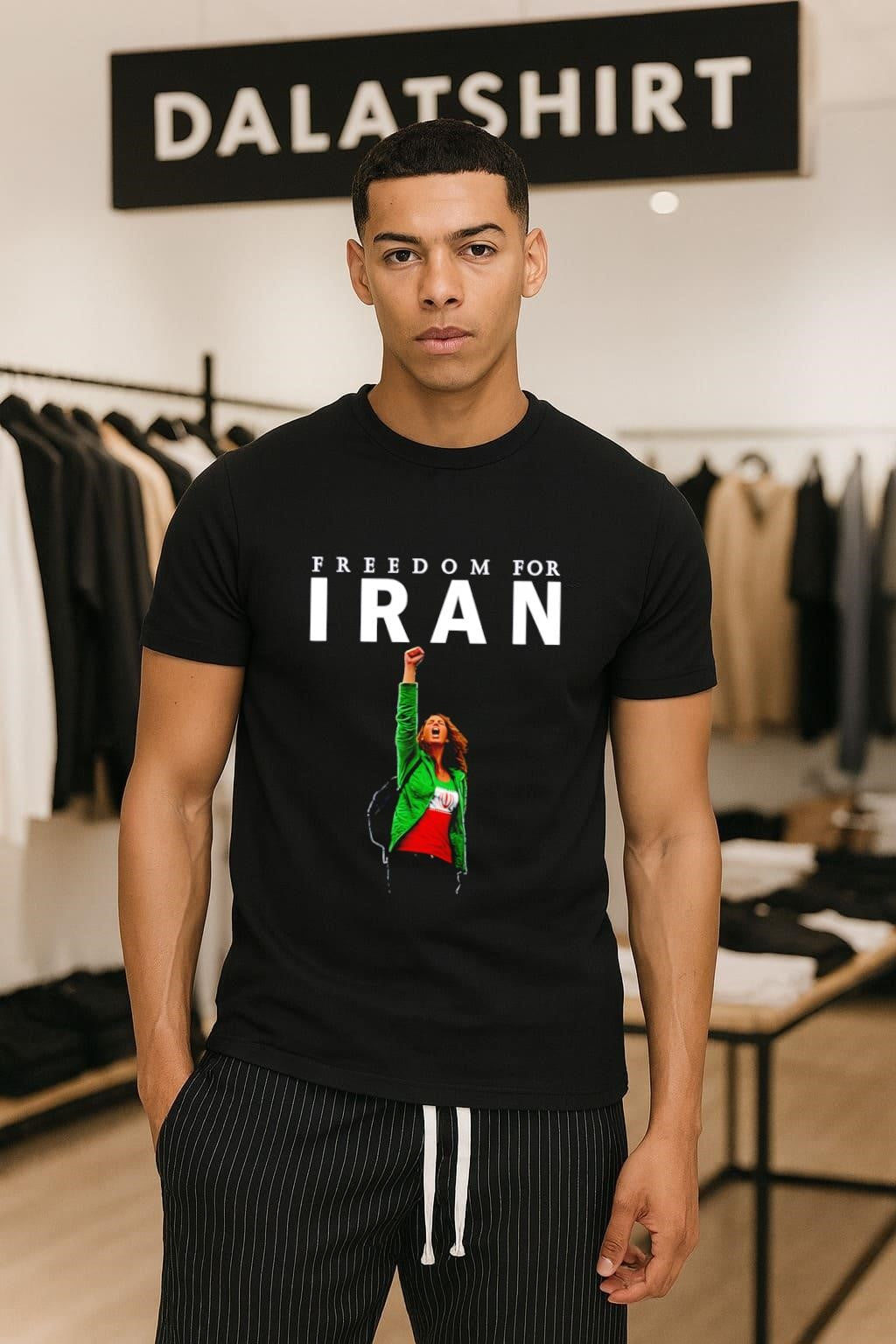 Freedom For Iran Protest Woman With Raised Fist - Adult & Kids T-Shirts, Sweatshirts & Hoodies apparel design preview 1
