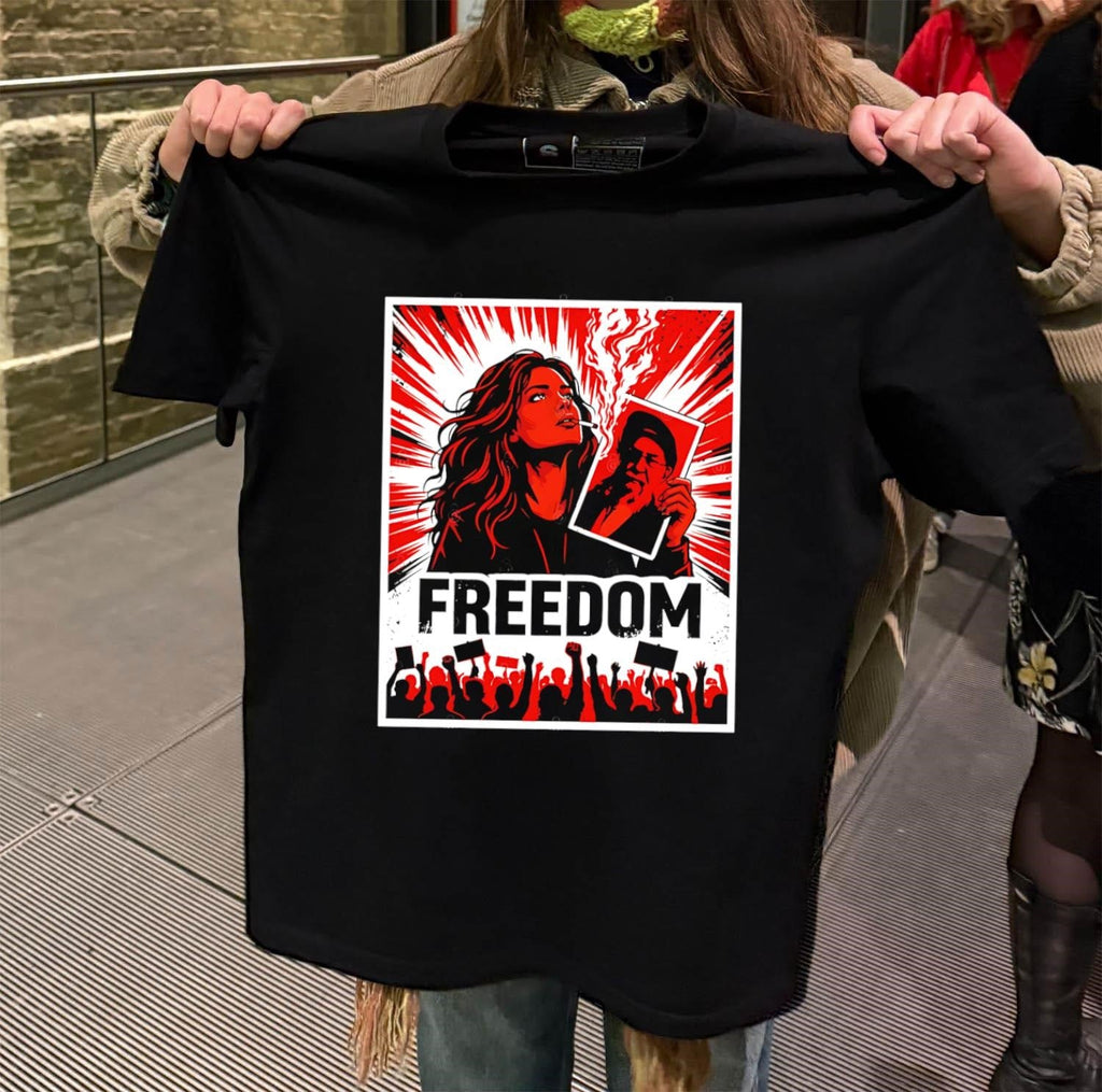 Freedom Woman Burning Portrait and Protest Crowd - Adult & Kids T-Shirts, Sweatshirts & Hoodies apparel design preview 2