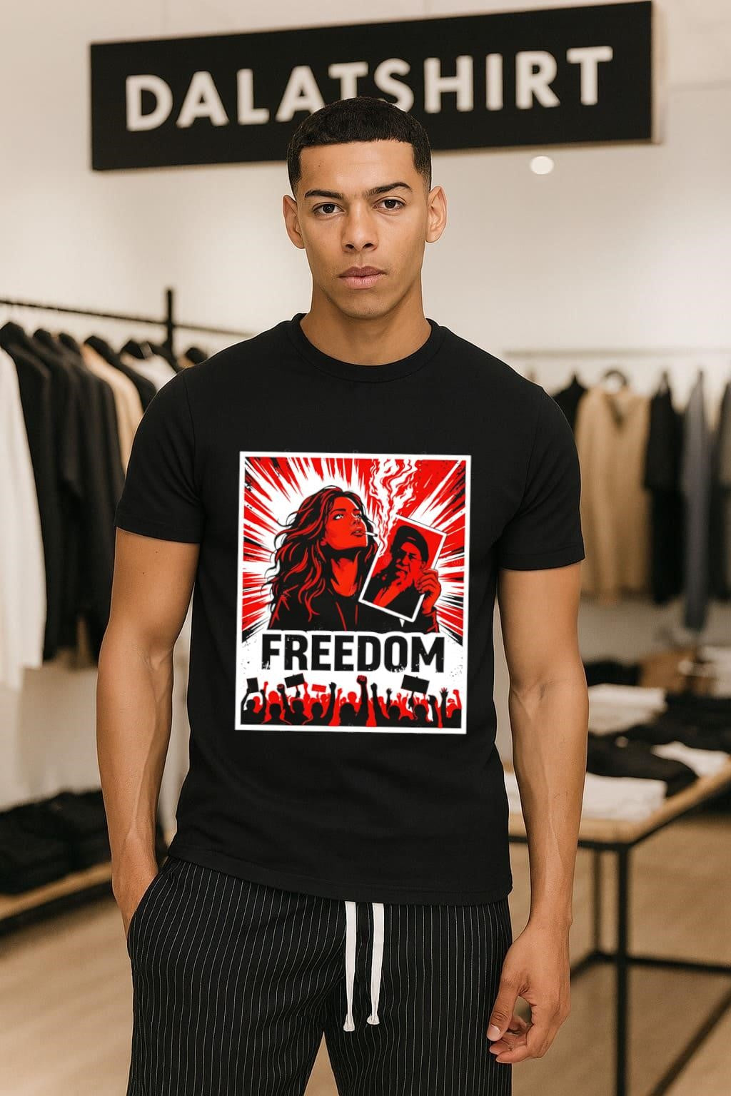 Freedom Woman Burning Portrait and Protest Crowd - Adult & Kids T-Shirts, Sweatshirts & Hoodies apparel design preview 1