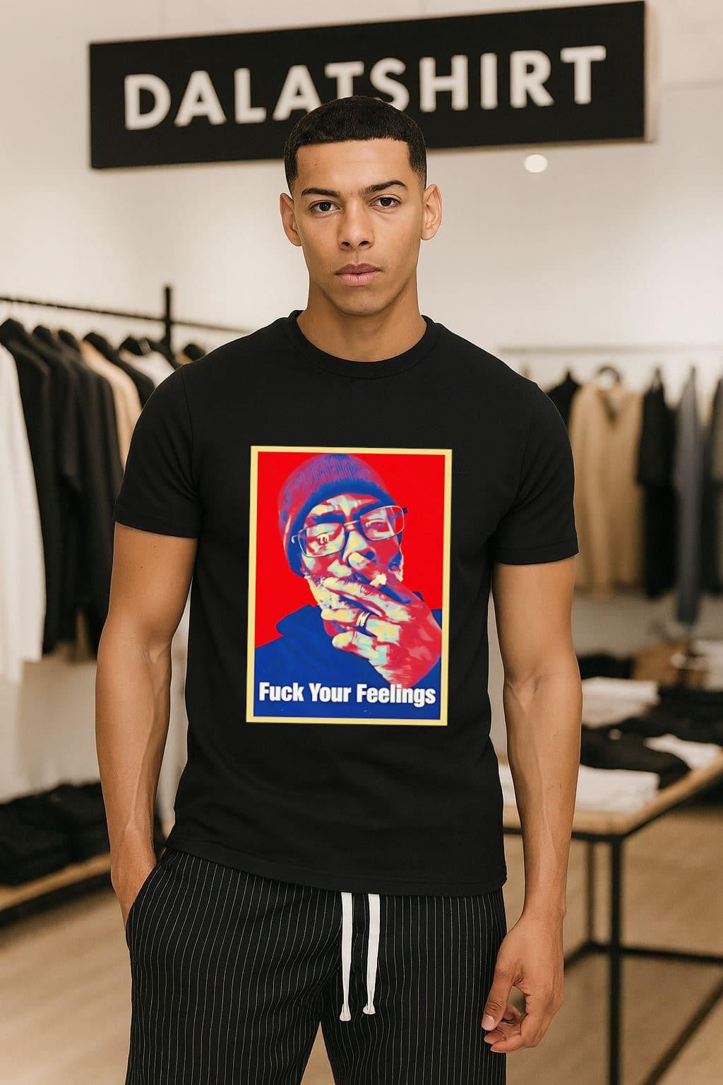 Fuck Your Feelings Black Man Smoking Beanie Glasses - Adult & Kids T-Shirts, Sweatshirts & Hoodies apparel design preview 1