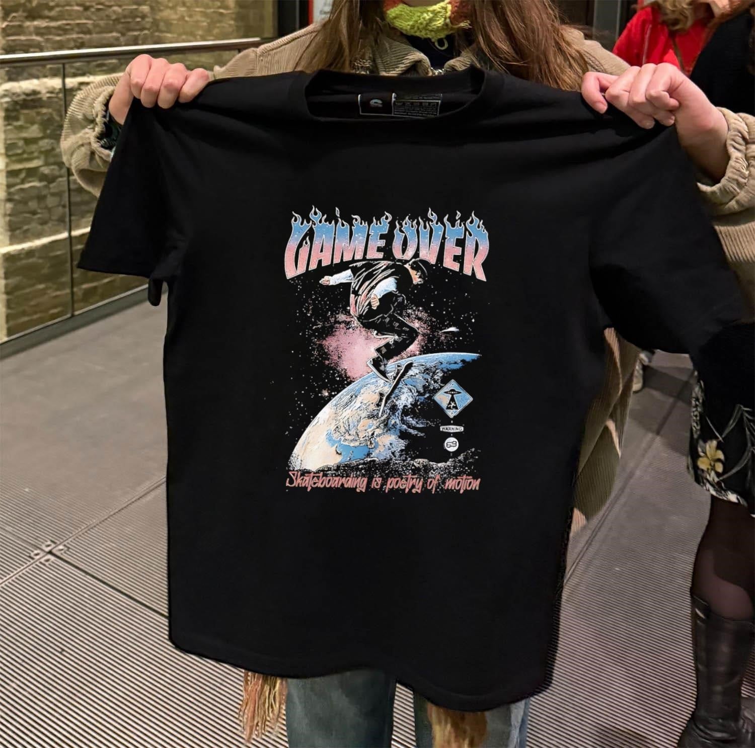 Game Over Skateboarding Is Poetry Of Motion Space - Adult & Kids T-Shirts, Sweatshirts & Hoodies apparel design preview 2