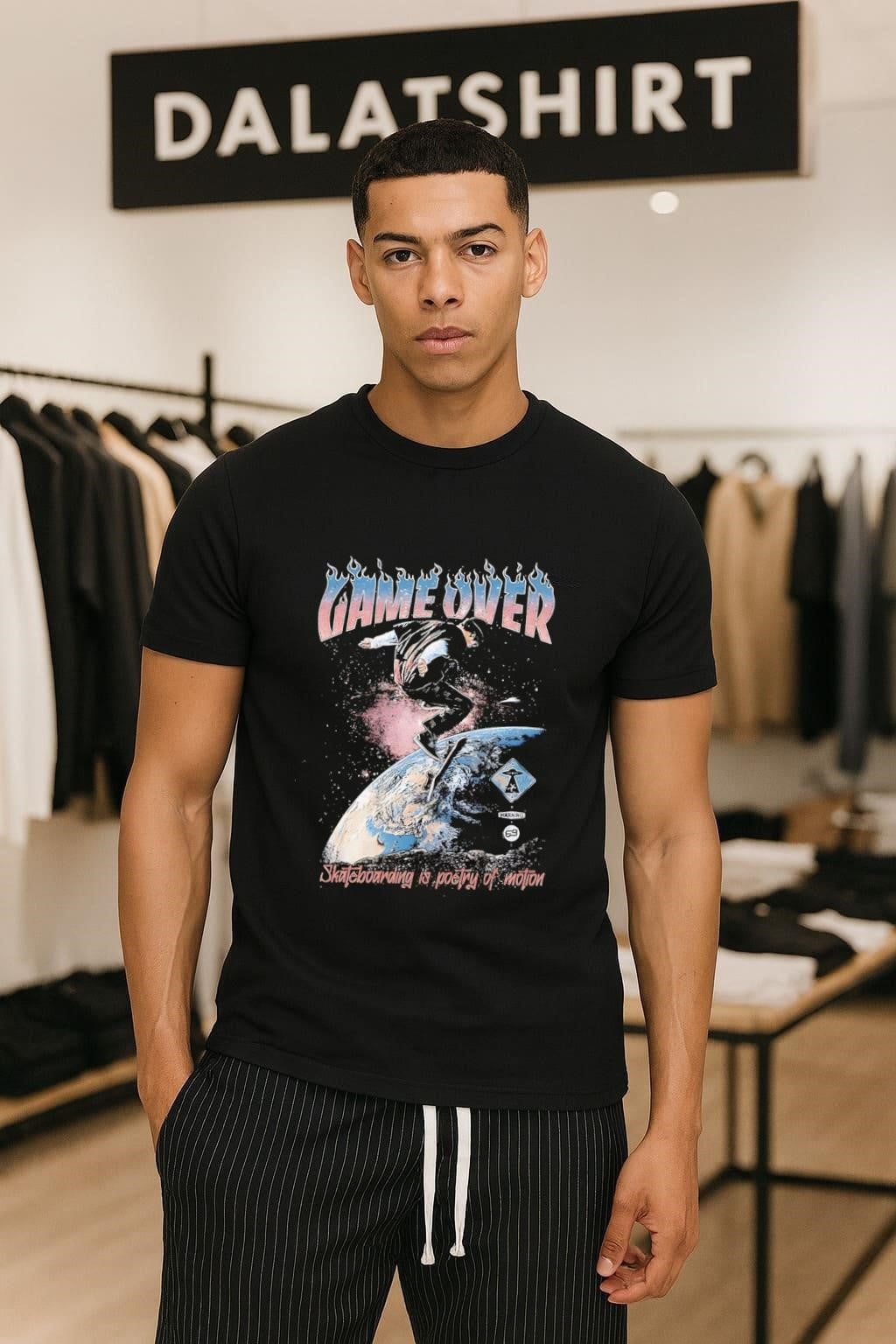Game Over Skateboarding Is Poetry Of Motion Space - Adult & Kids T-Shirts, Sweatshirts & Hoodies apparel design preview 1