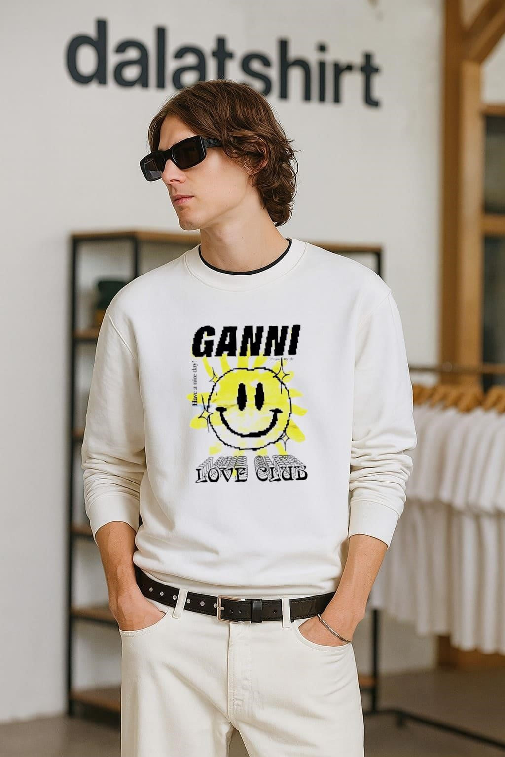 Ganni Have A Nice Day Love Club Pixel Sun - Adult & Kids T-Shirts, Sweatshirts & Hoodies apparel design preview 2
