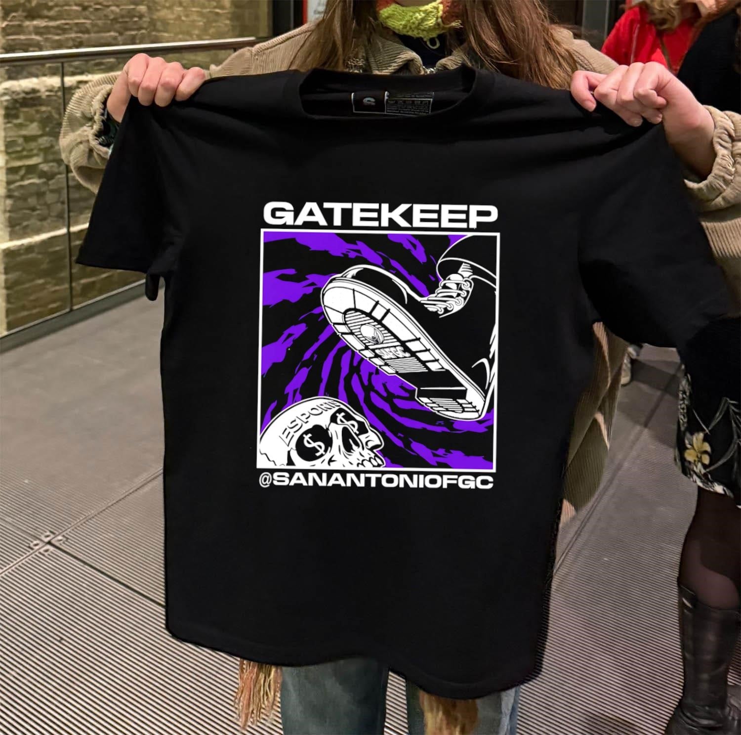 Gatekeep San Antonio FGC boot crushing skull - Adult & Kids T-Shirts, Sweatshirts & Hoodies apparel design preview 2