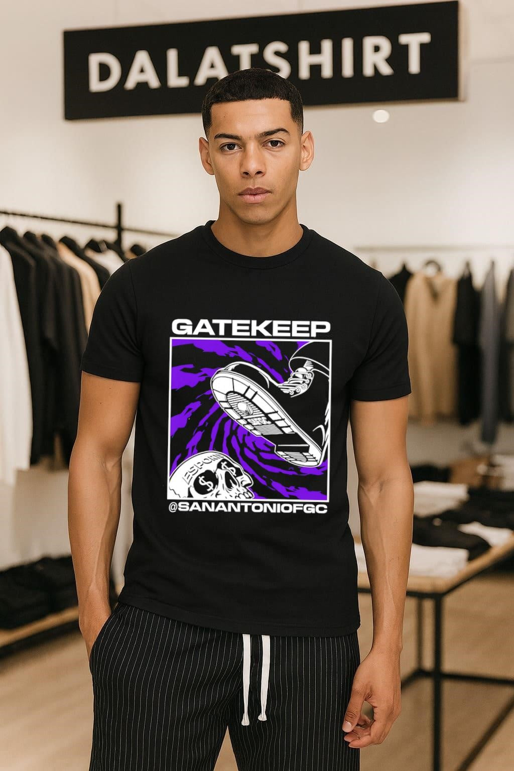 Gatekeep San Antonio FGC boot crushing skull - Adult & Kids T-Shirts, Sweatshirts & Hoodies apparel design preview 1