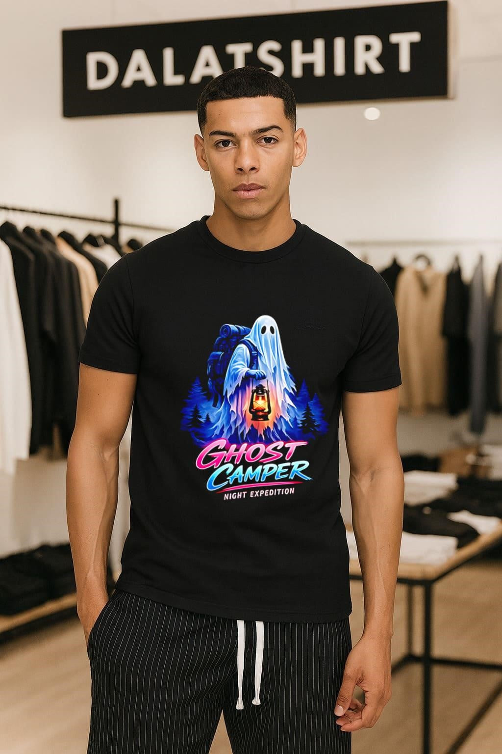 Ghost Camper Night Expedition Lantern Forest - Adult & Kids T-Shirts, Sweatshirts & Hoodies apparel design preview 1