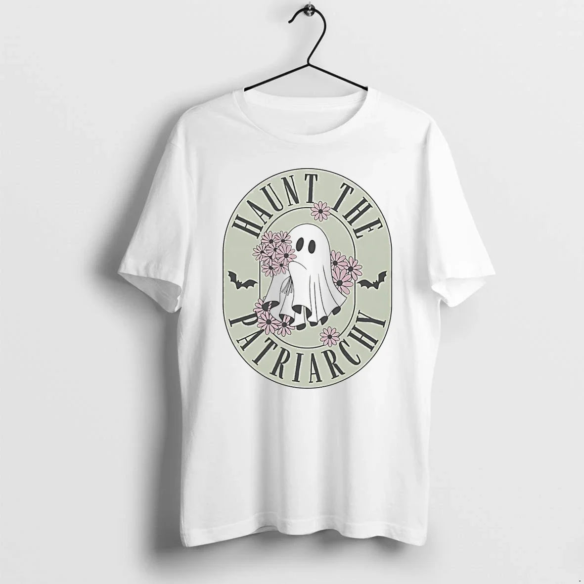 Ghost With Flowers Haunt The Patriarchy Halloween - Adult & Kids T-Shirts, Sweatshirts & Hoodies apparel design preview 1