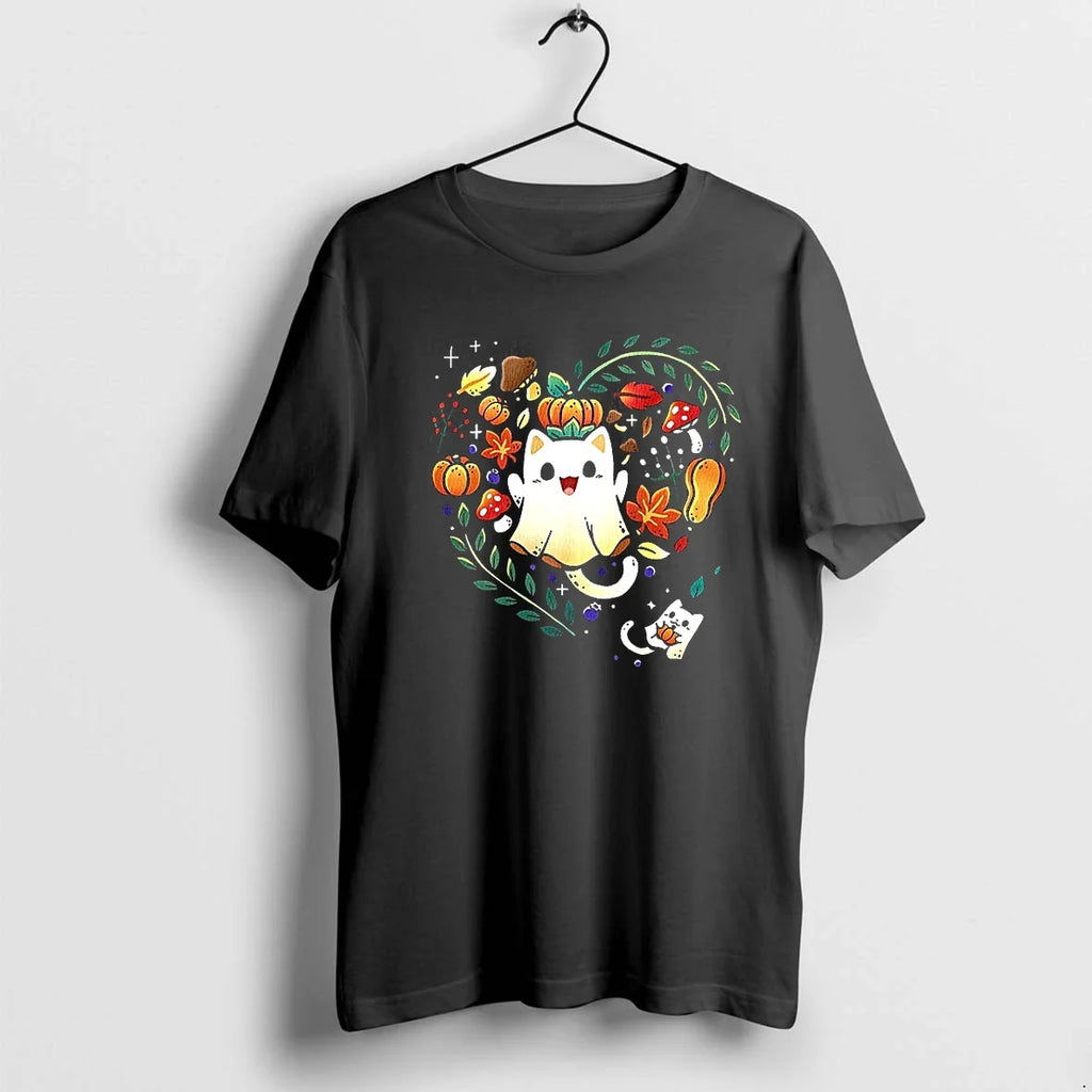 Ghost Cats Leaves Pumpkins Mushrooms Love Spooky - Adult & Kids T-Shirts, Sweatshirts & Hoodies apparel design preview 1