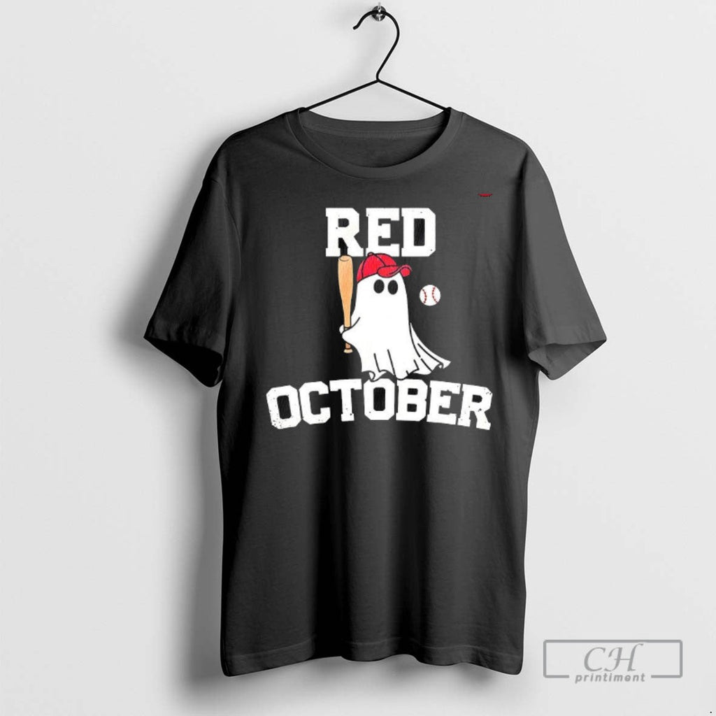 Ghost Playing Baseball Red October Halloween - Adult & Kids T-Shirts, Sweatshirts & Hoodies apparel design preview 1
