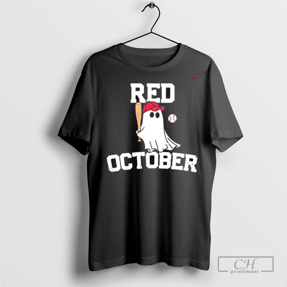 Ghost Playing Baseball Red October Halloween - Adult & Kids T-Shirts, Sweatshirts & Hoodies apparel design preview 1