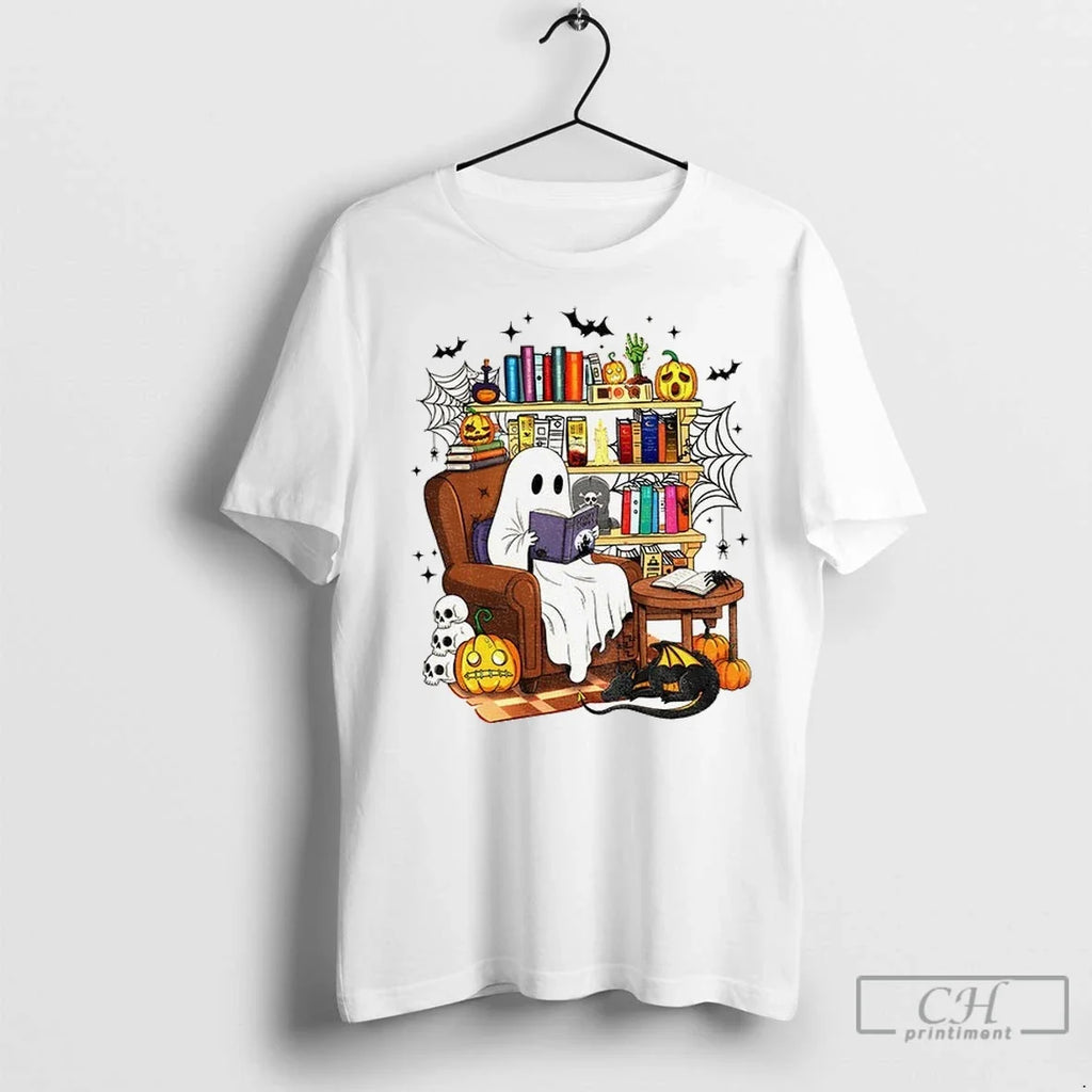 Ghost Reading Book Spooky Season Halloween - Adult & Kids T-Shirts, Sweatshirts & Hoodies apparel design preview 1