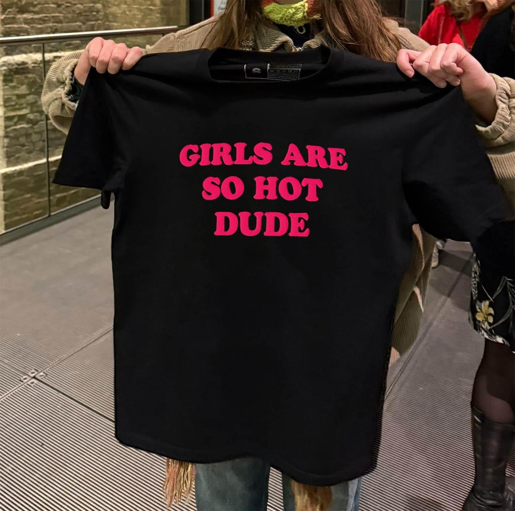 Girls Are So Hot Dude Pink Textured Typography - Adult & Kids T-Shirts, Sweatshirts & Hoodies apparel design preview 2