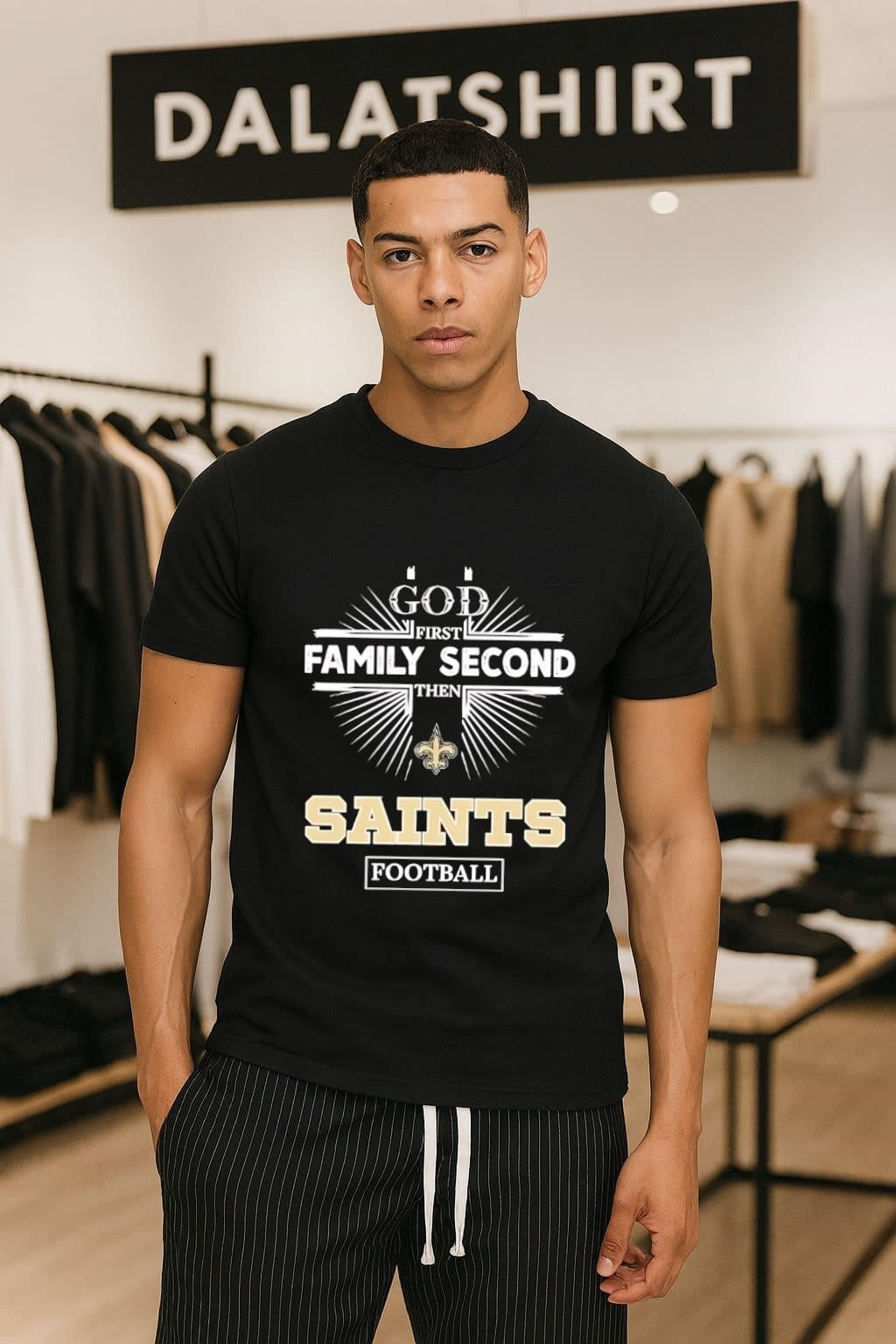 God First Family Second Then Saints Football - Adult & Kids T-Shirts, Sweatshirts & Hoodies apparel design preview 1