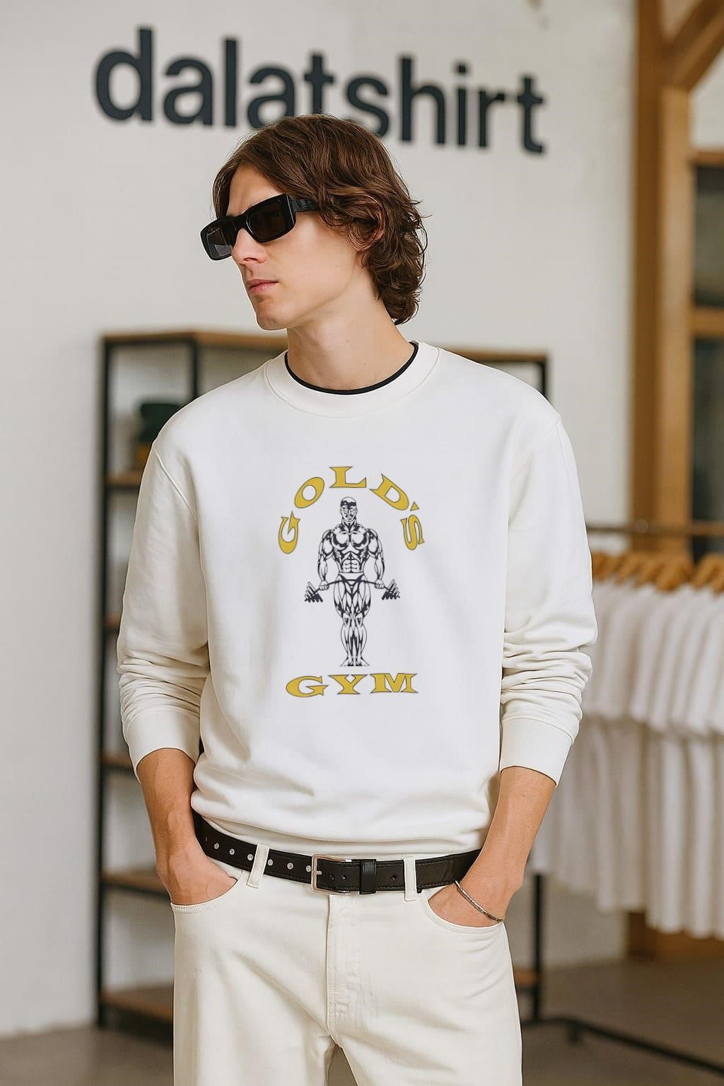 Gold's Gym bodybuilding man holding heavy barbell - Adult & Kids T-Shirts, Sweatshirts & Hoodies apparel design preview 2