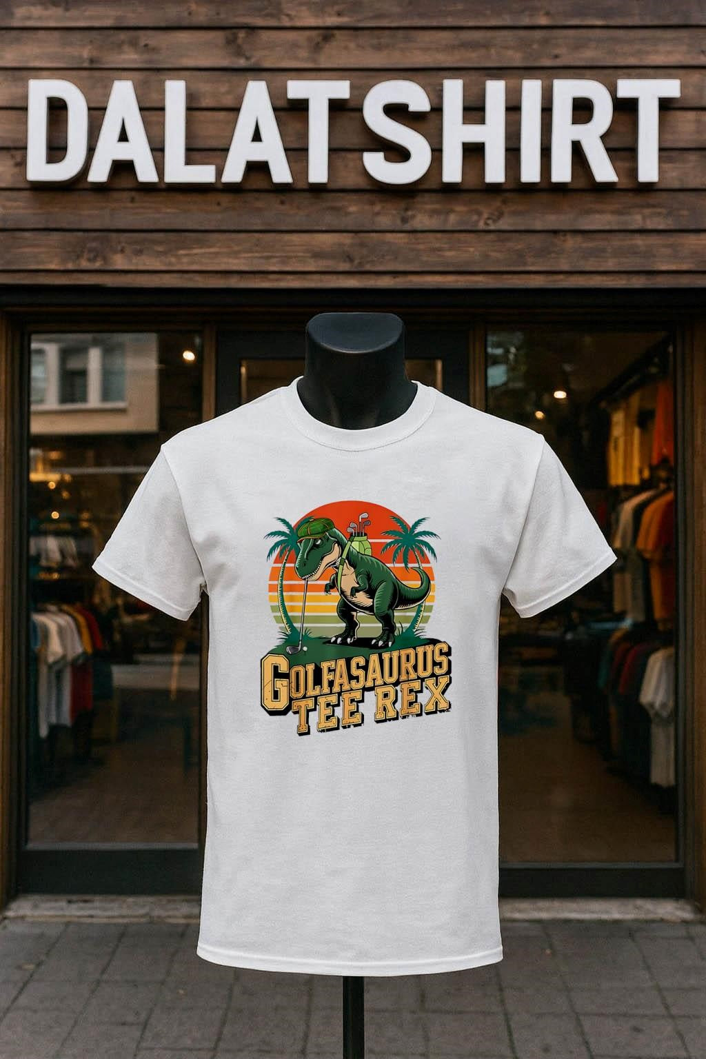 Golfasaurus Rex T-Rex Dinosaur Playing Golf Retro - Adult & Kids T-Shirts, Sweatshirts & Hoodies apparel design preview 1