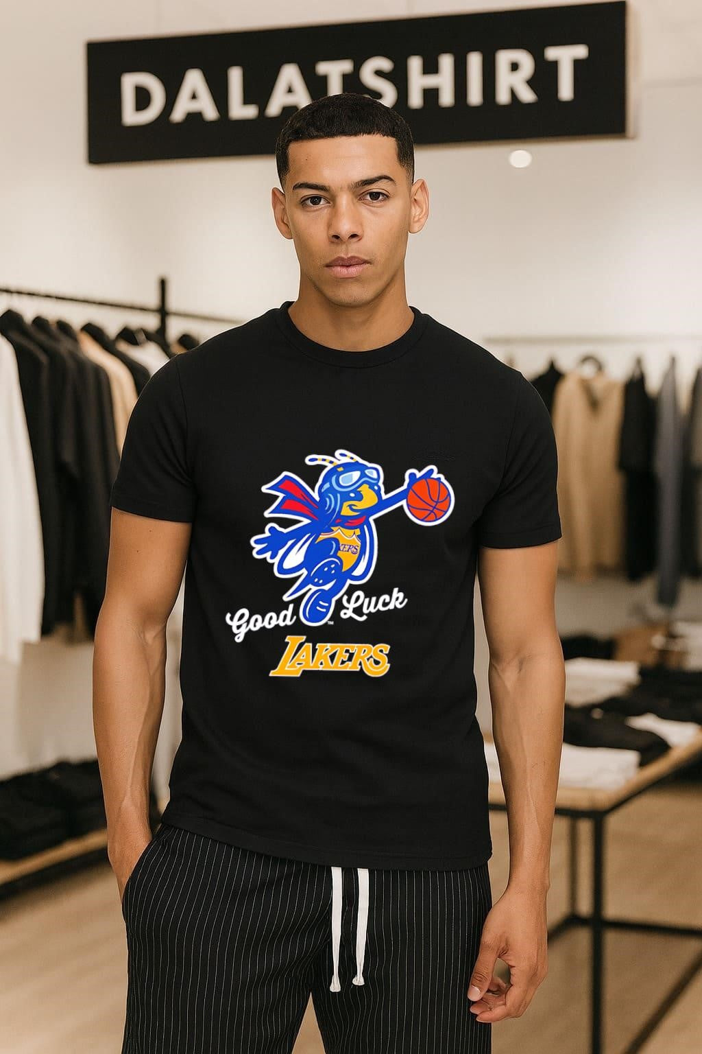 Good Luck Lakers Bee Mascot Playing Basketball - Adult & Kids T-Shirts, Sweatshirts & Hoodies apparel design preview 1
