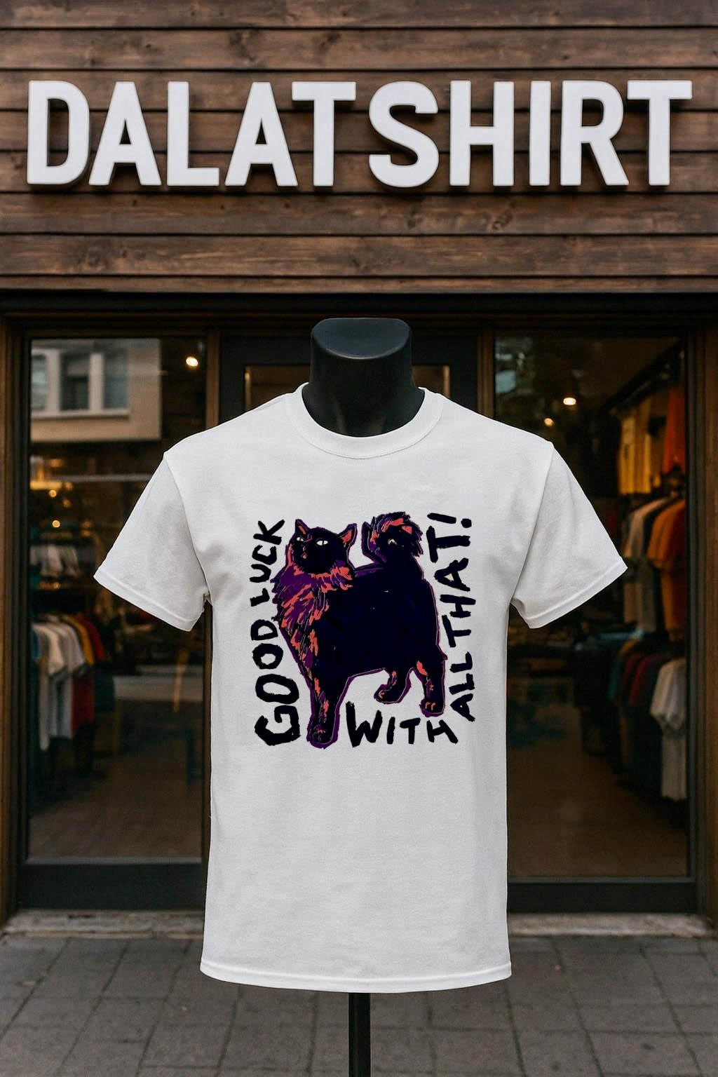Good Luck With That Black Fluffy Cat Graphic - Adult & Kids T-Shirts, Sweatshirts & Hoodies apparel design preview 1