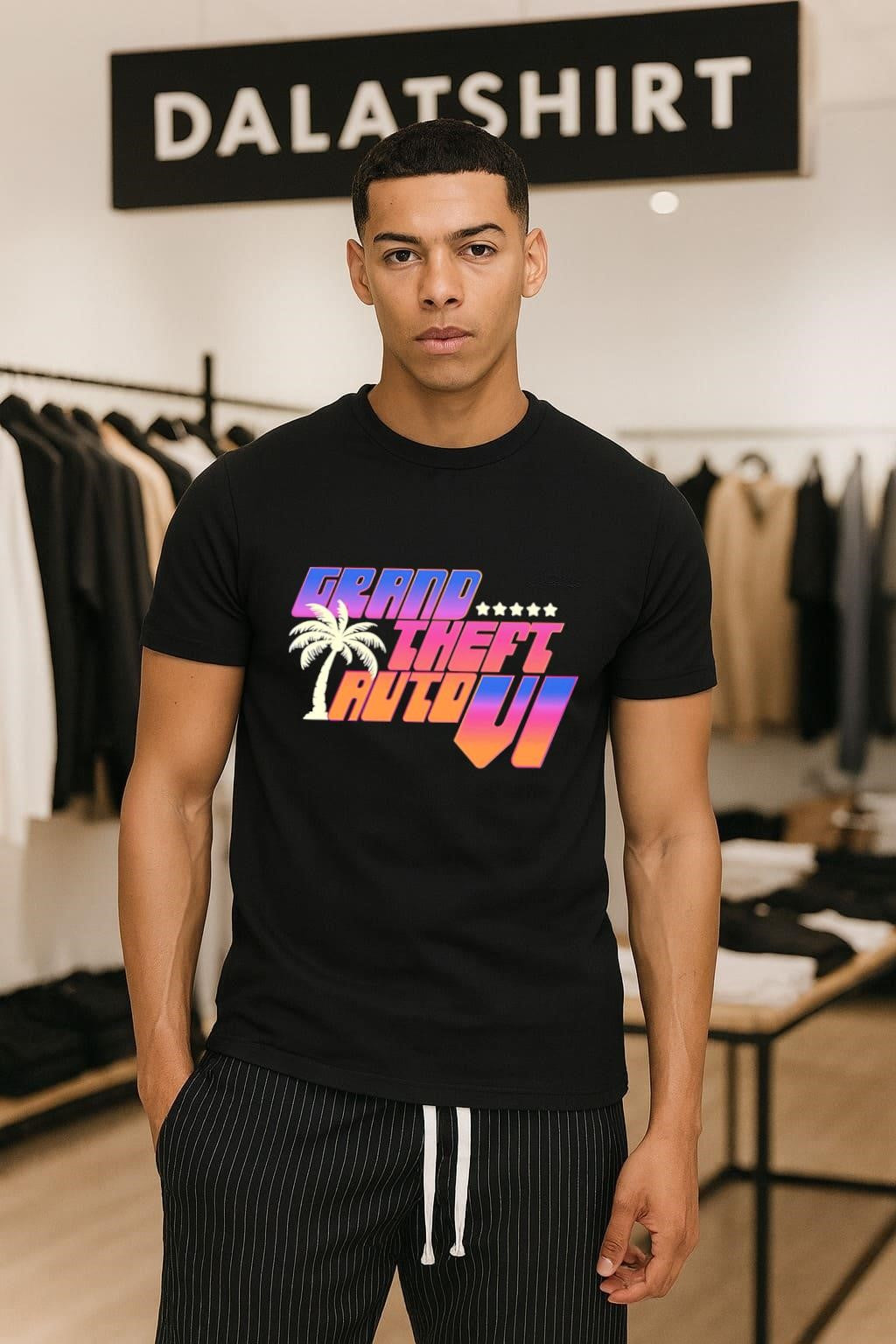 Grand Theft Auto VI Palm Tree Stars Logo Gaming - Adult & Kids T-Shirts, Sweatshirts & Hoodies apparel design preview 1