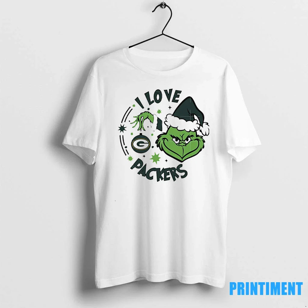 Green Bay Packers X Santa Grinch I Love Christmas - Adult & Kids T-Shirts, Sweatshirts & Hoodies apparel design preview 1