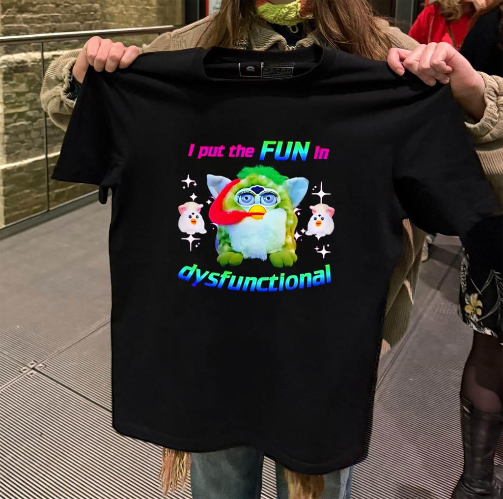 Green Furby I Put The Fun In Dysfunctional Rainbow - Adult & Kids T-Shirts, Sweatshirts & Hoodies apparel design preview 2