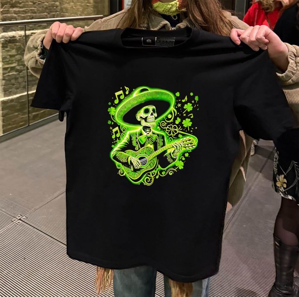 Green Skeleton Mariachi Playing Guitar St Patrick Day - Adult & Kids T-Shirts, Sweatshirts & Hoodies apparel design preview 2