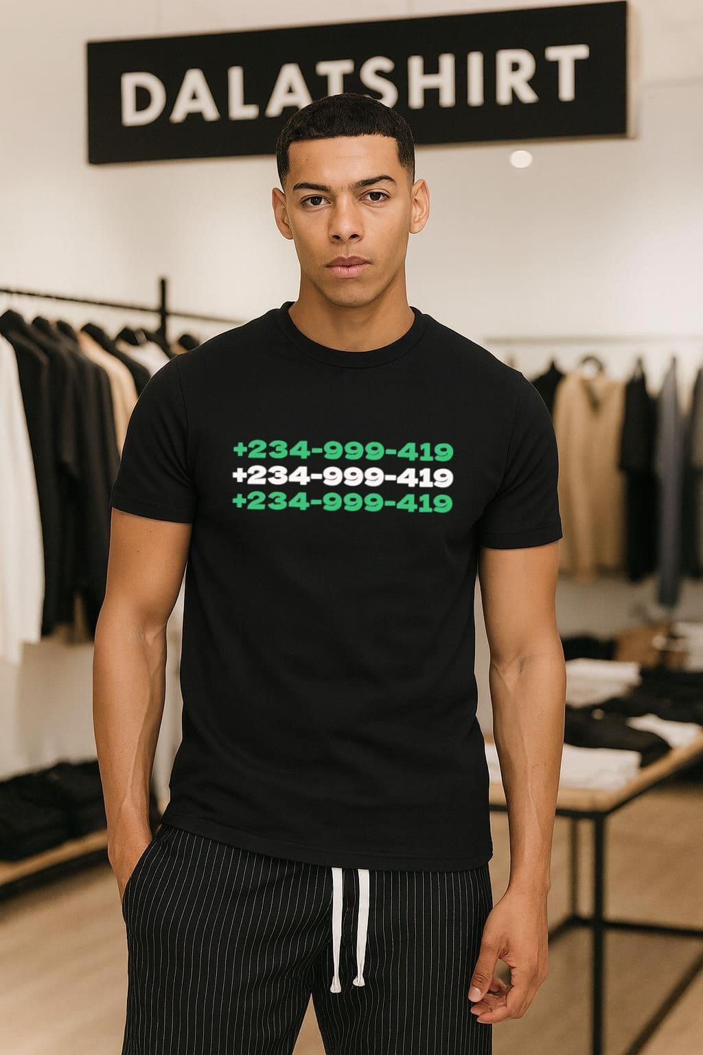 Green and White Nigerian Country Code Telephone - Adult & Kids T-Shirts, Sweatshirts & Hoodies apparel design preview 1