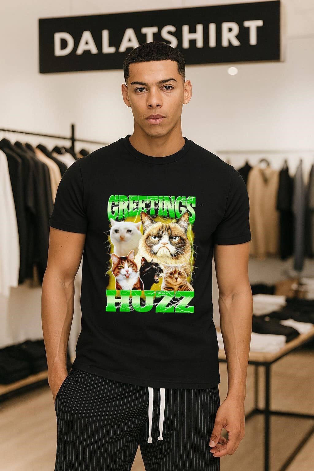 Greetings Huzz Lightning and Famous Meme Cats - Adult & Kids T-Shirts, Sweatshirts & Hoodies apparel design preview 1