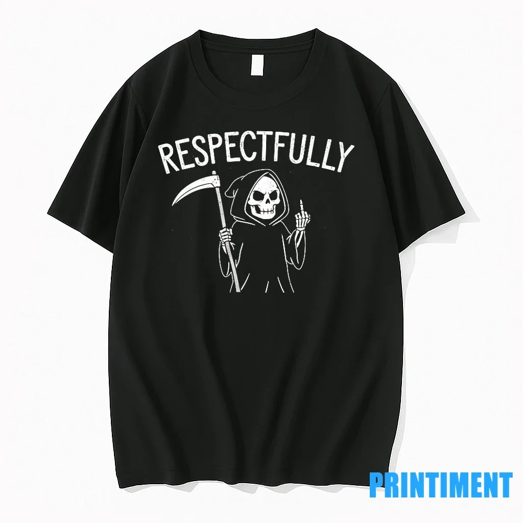 Grim Reaper Middle Finger Respectfully Halloween - Adult & Kids T-Shirts, Sweatshirts & Hoodies apparel design preview 1