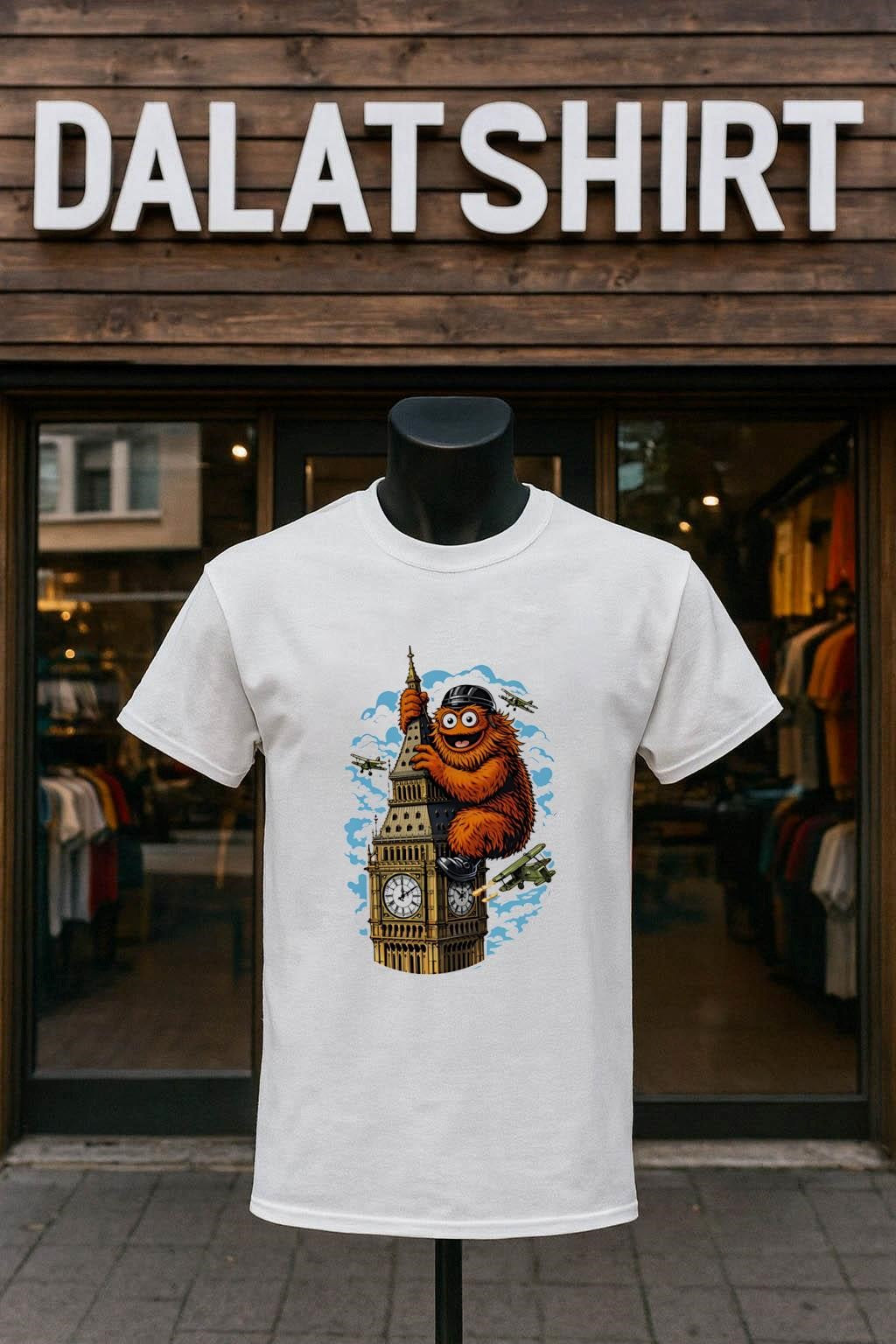 Gritty King Kong Big Ben London British Planes - Adult & Kids T-Shirts, Sweatshirts & Hoodies apparel design preview 1