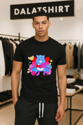 Grumpy Blue Care Bear With Pink Bow and Roses - Adult & Kids T-Shirts, Sweatshirts & Hoodies apparel design preview 1
