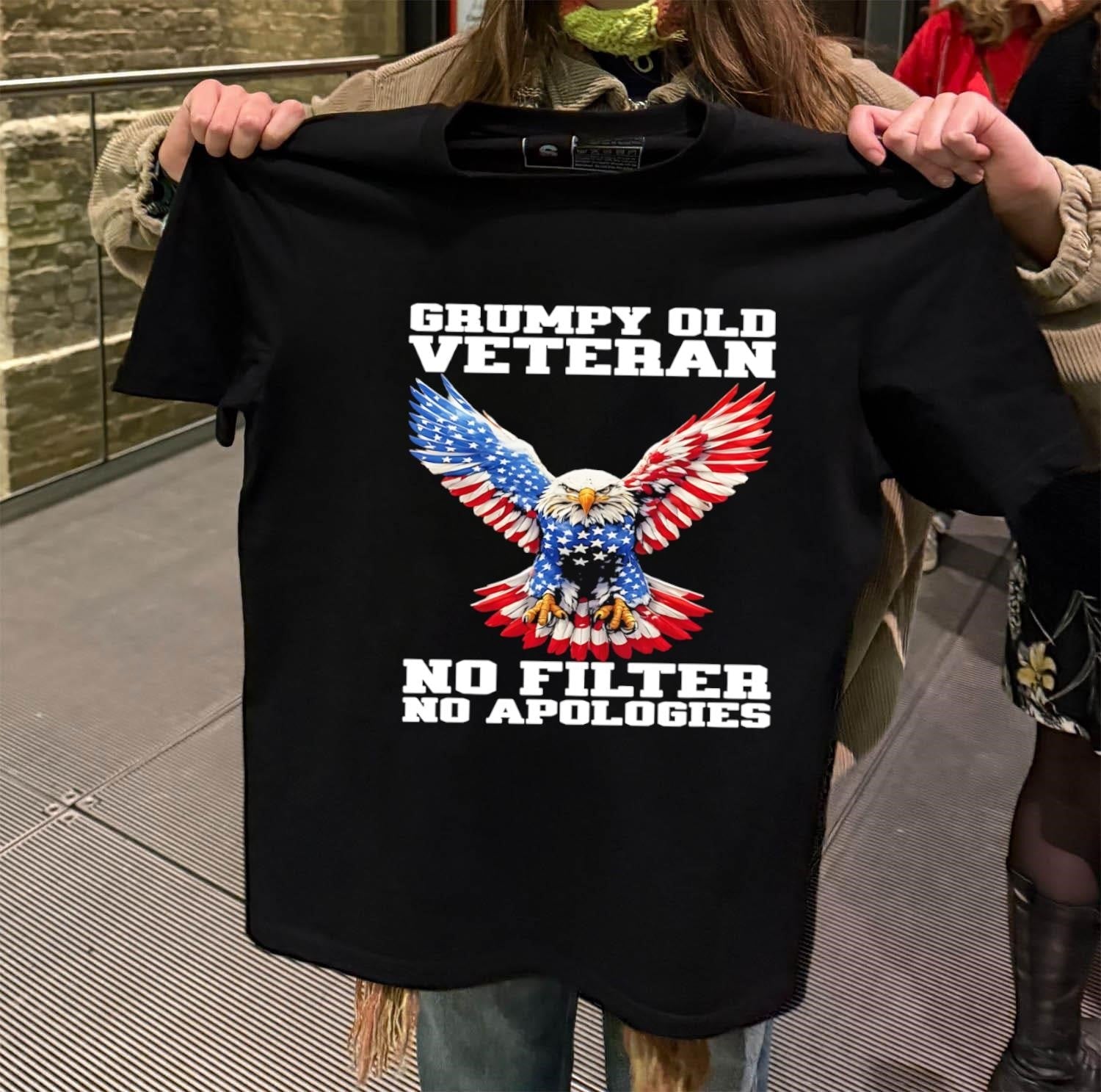 Grumpy Old Veteran American Flag Eagle No Filter - Adult & Kids T-Shirts, Sweatshirts & Hoodies apparel design preview 2