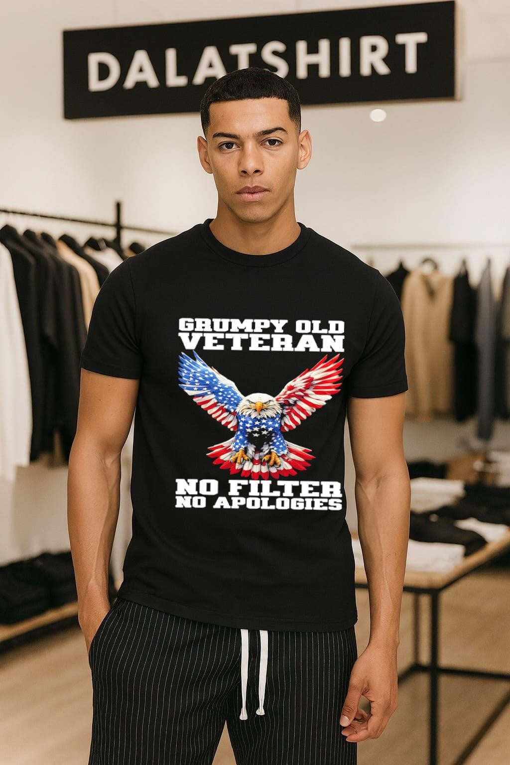 Grumpy Old Veteran American Flag Eagle No Filter - Adult & Kids T-Shirts, Sweatshirts & Hoodies apparel design preview 1