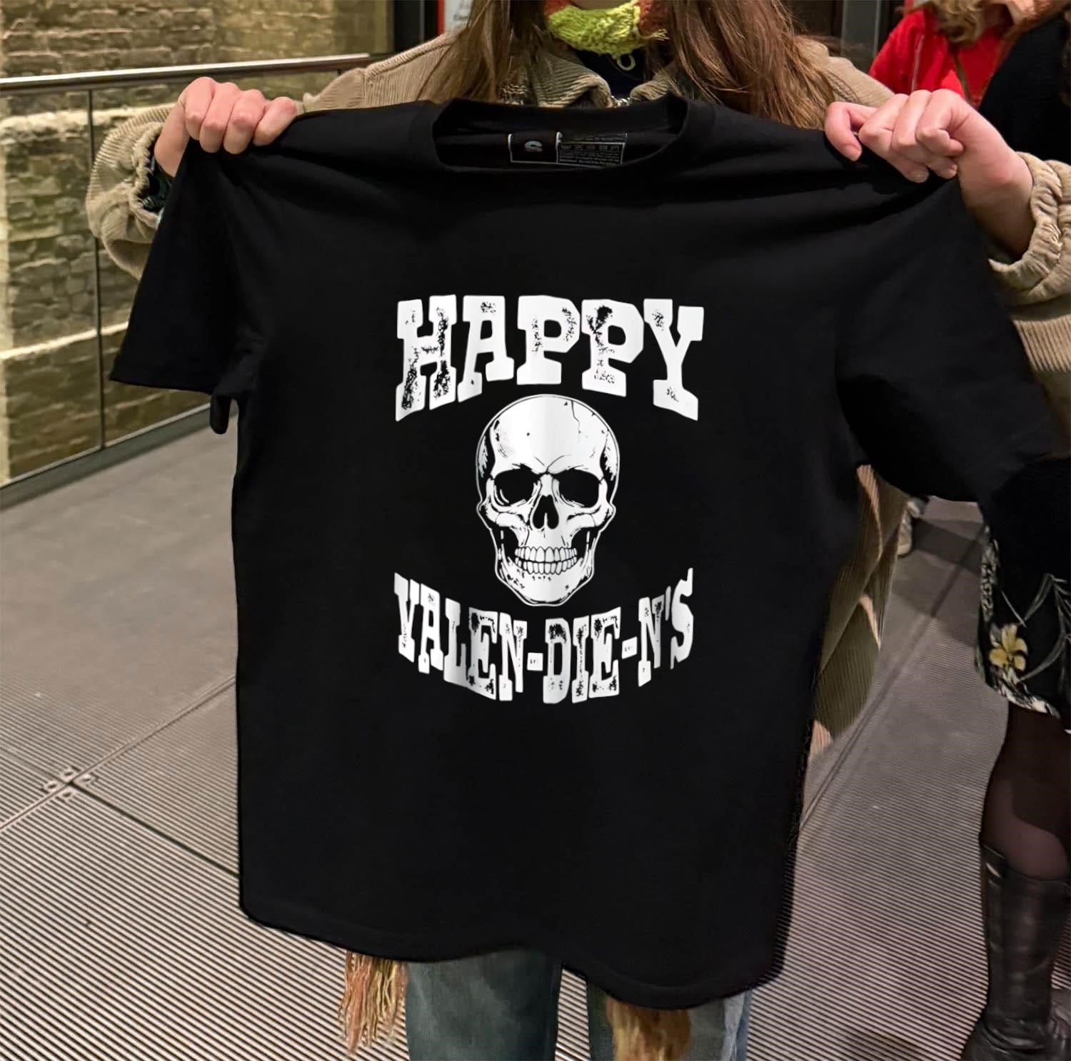 Happy Valen-Die-Ns Metallic Skull Grungy Distressed - Adult & Kids T-Shirts, Sweatshirts & Hoodies apparel design preview 2