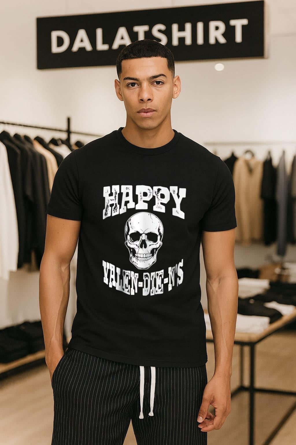 Happy Valen-Die-Ns Metallic Skull Grungy Distressed - Adult & Kids T-Shirts, Sweatshirts & Hoodies apparel design preview 1