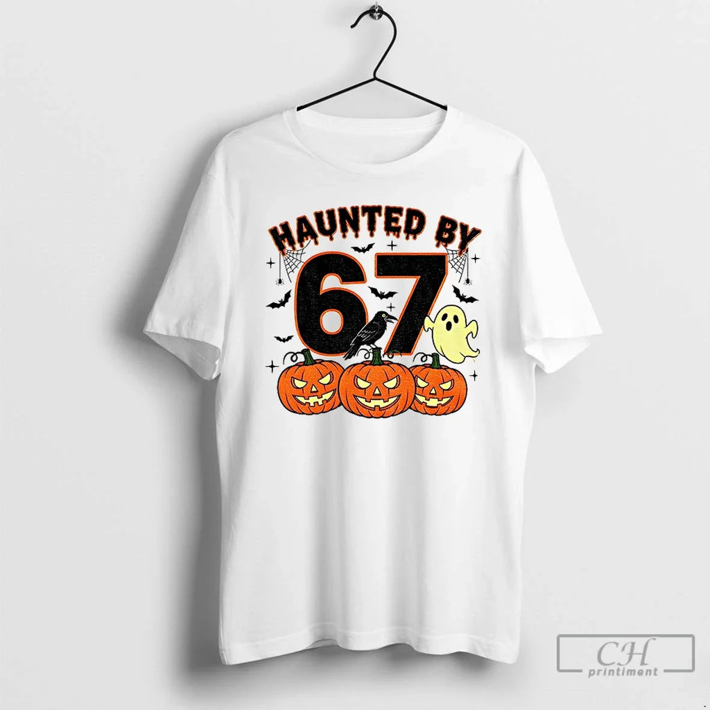 Haunted By 67 Halloween Spooky Ghost Pumpkin - Adult & Kids T-Shirts, Sweatshirts & Hoodies apparel design preview 1