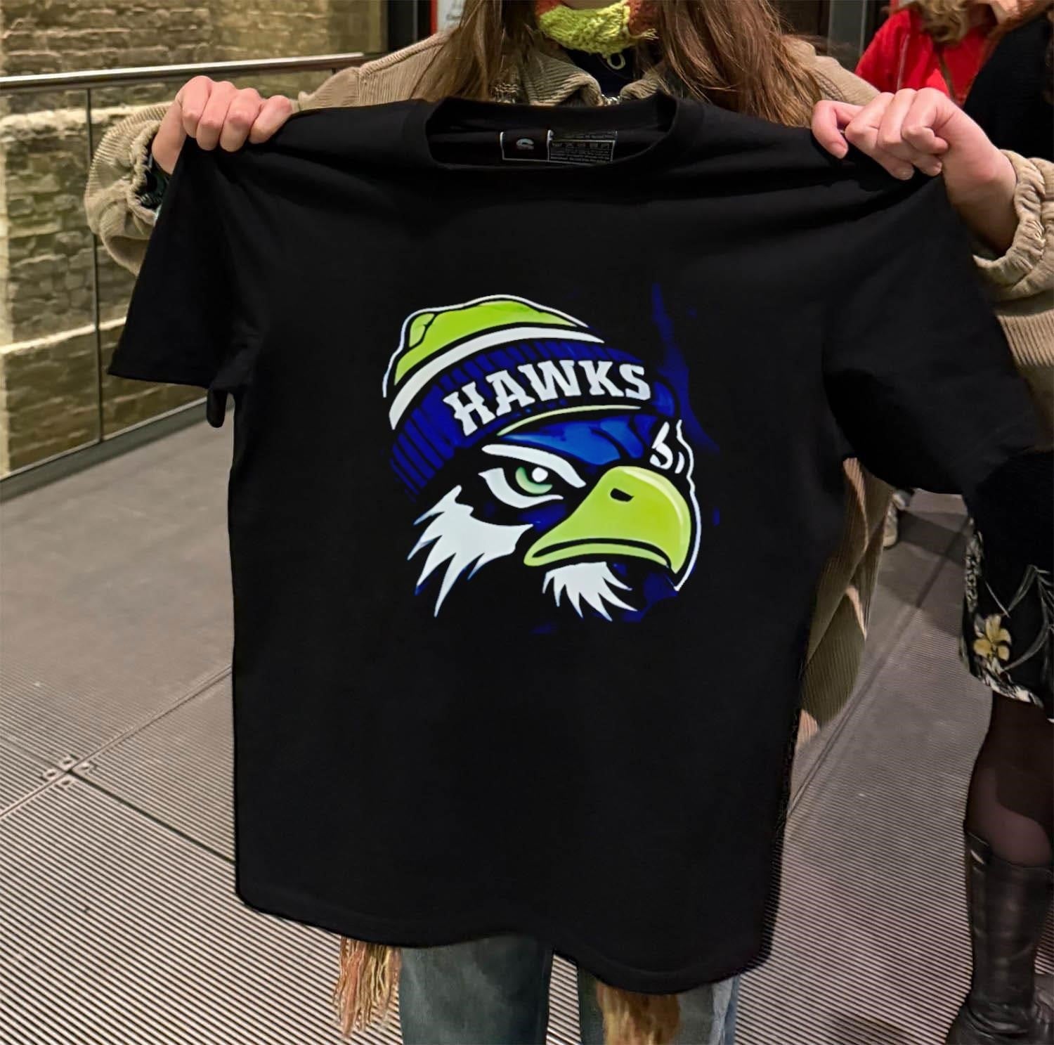 Hawks Eagle Mascot Wearing Beanie Hat Seattle Sports - Adult & Kids T-Shirts, Sweatshirts & Hoodies apparel design preview 2