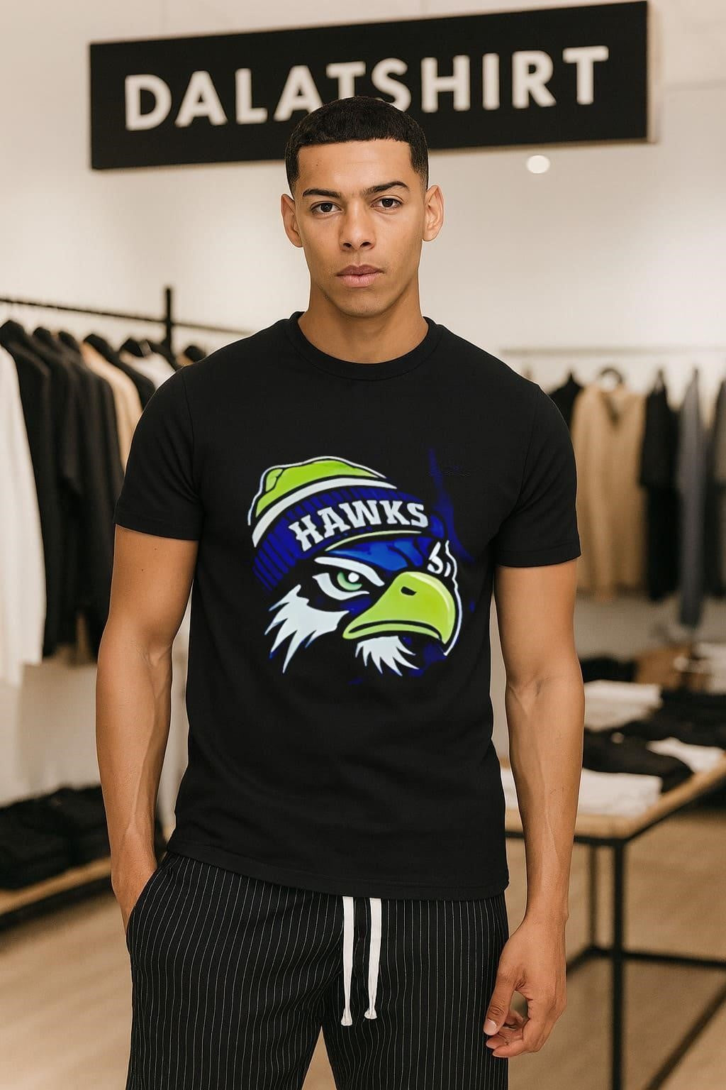 Hawks Eagle Mascot Wearing Beanie Hat Seattle Sports - Adult & Kids T-Shirts, Sweatshirts & Hoodies apparel design preview 1