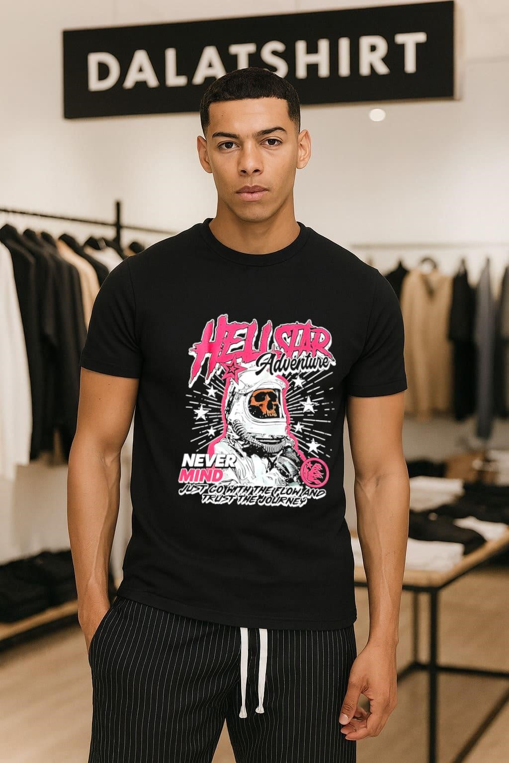 Hell Star Adventure Astronaut Skull Never Mind - Adult & Kids T-Shirts, Sweatshirts & Hoodies apparel design preview 1
