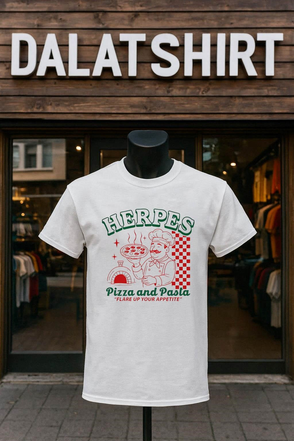 Herpes Pizza and Pasta Flare Up Your Appetite Italian - Adult & Kids T-Shirts, Sweatshirts & Hoodies apparel design preview 1