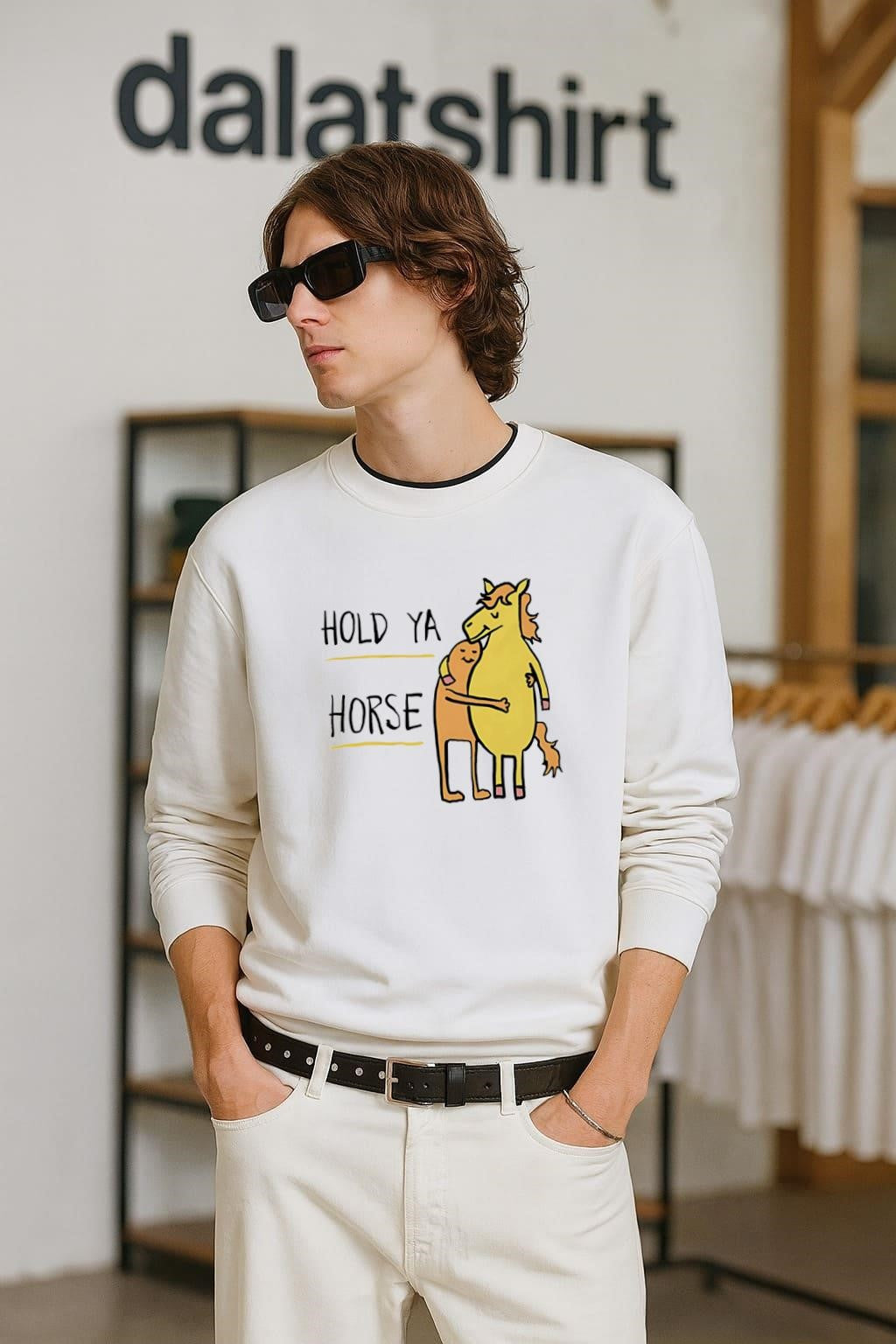 Hold Ya Horse Cute Animal Hug Illustration - Adult & Kids T-Shirts, Sweatshirts & Hoodies apparel design preview 2