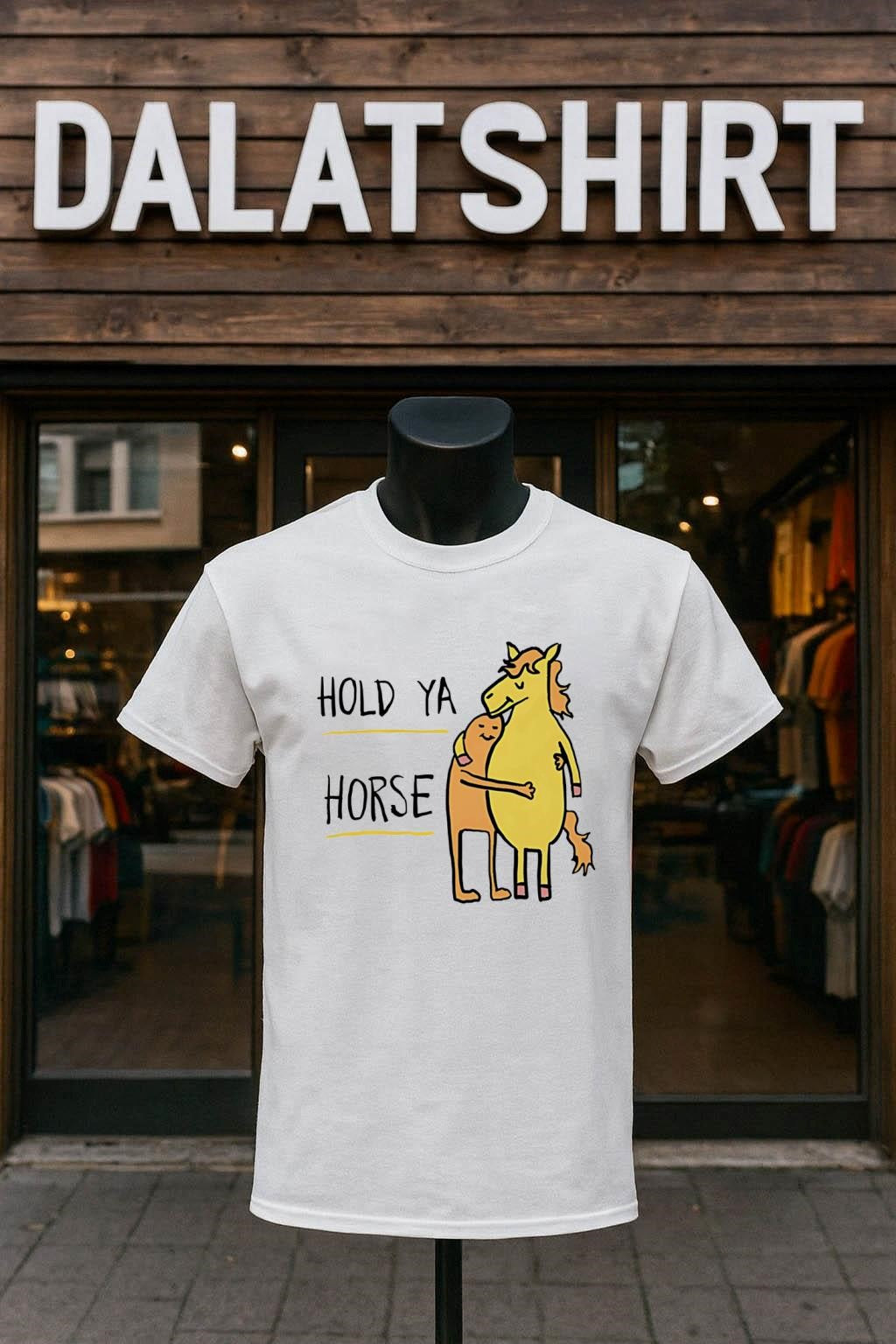 Hold Ya Horse Cute Animal Hug Illustration - Adult & Kids T-Shirts, Sweatshirts & Hoodies apparel design preview 1